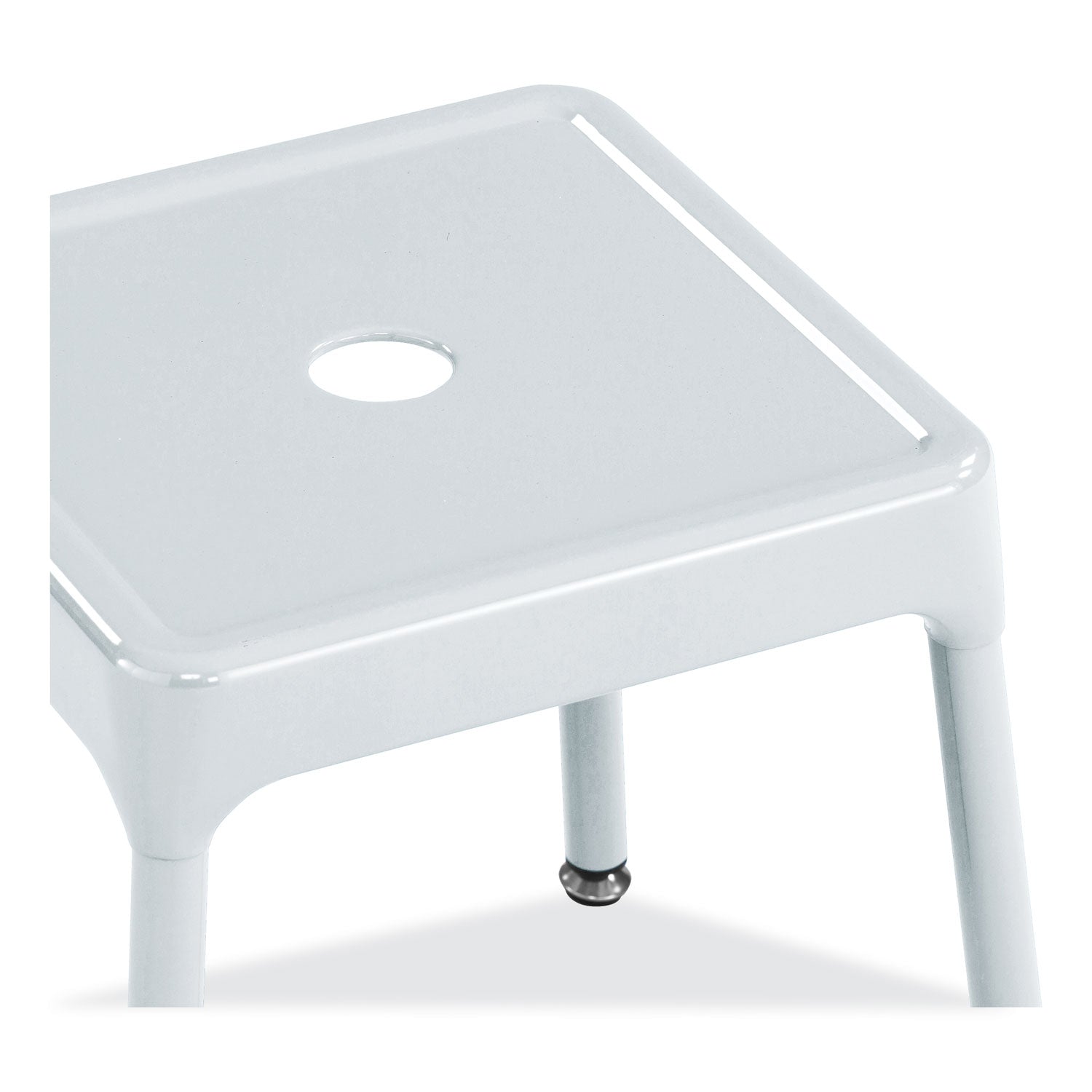 Safco® Steel Guest Stool, Backless, Supports Up to 275 lb, 15" to 15.5" Seat Height, White Seat, White Base