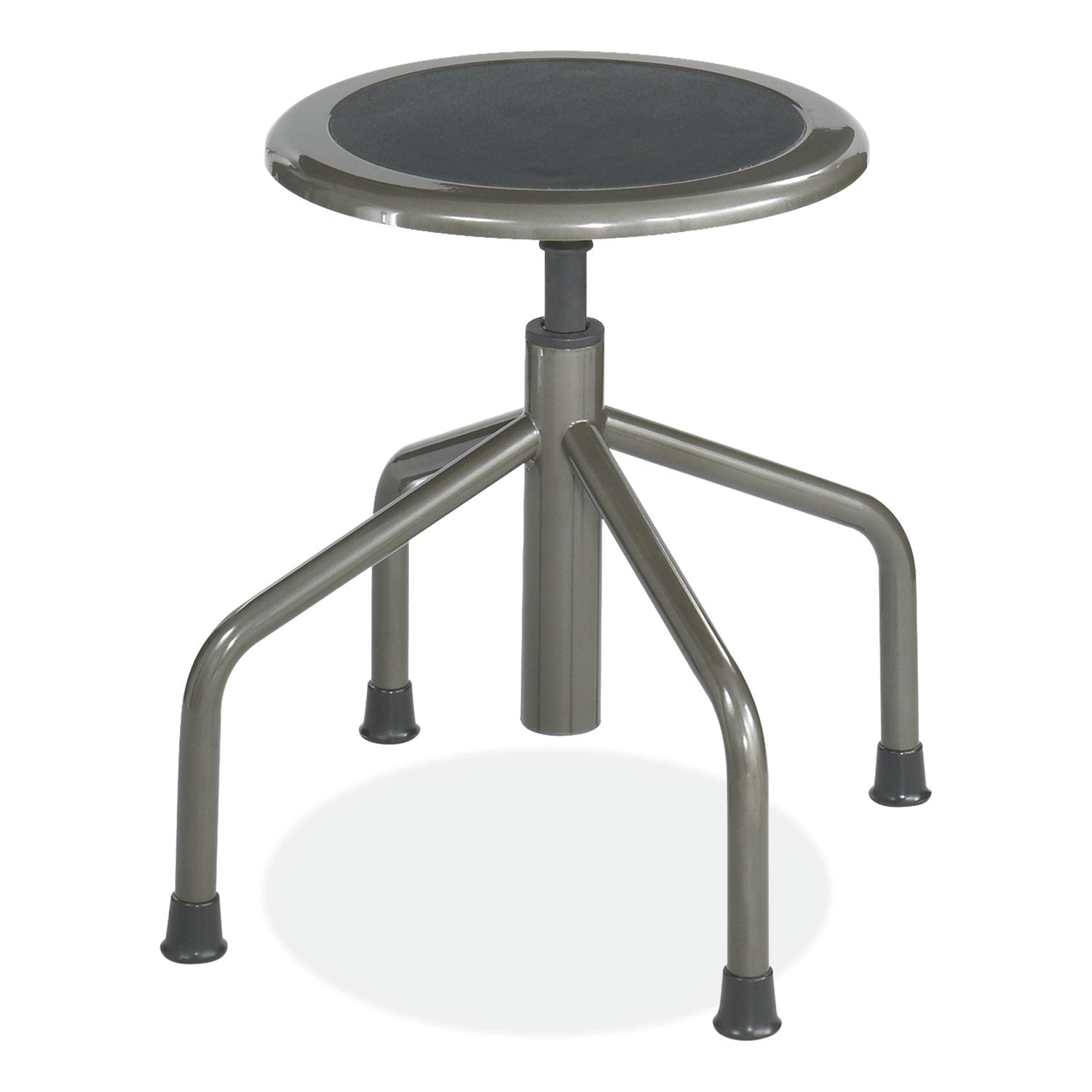 Diesel Low Base Stool, Backless, Supports Up to 250 lb, 16" to 22" Seat Height, Black Seat, Pewter Base