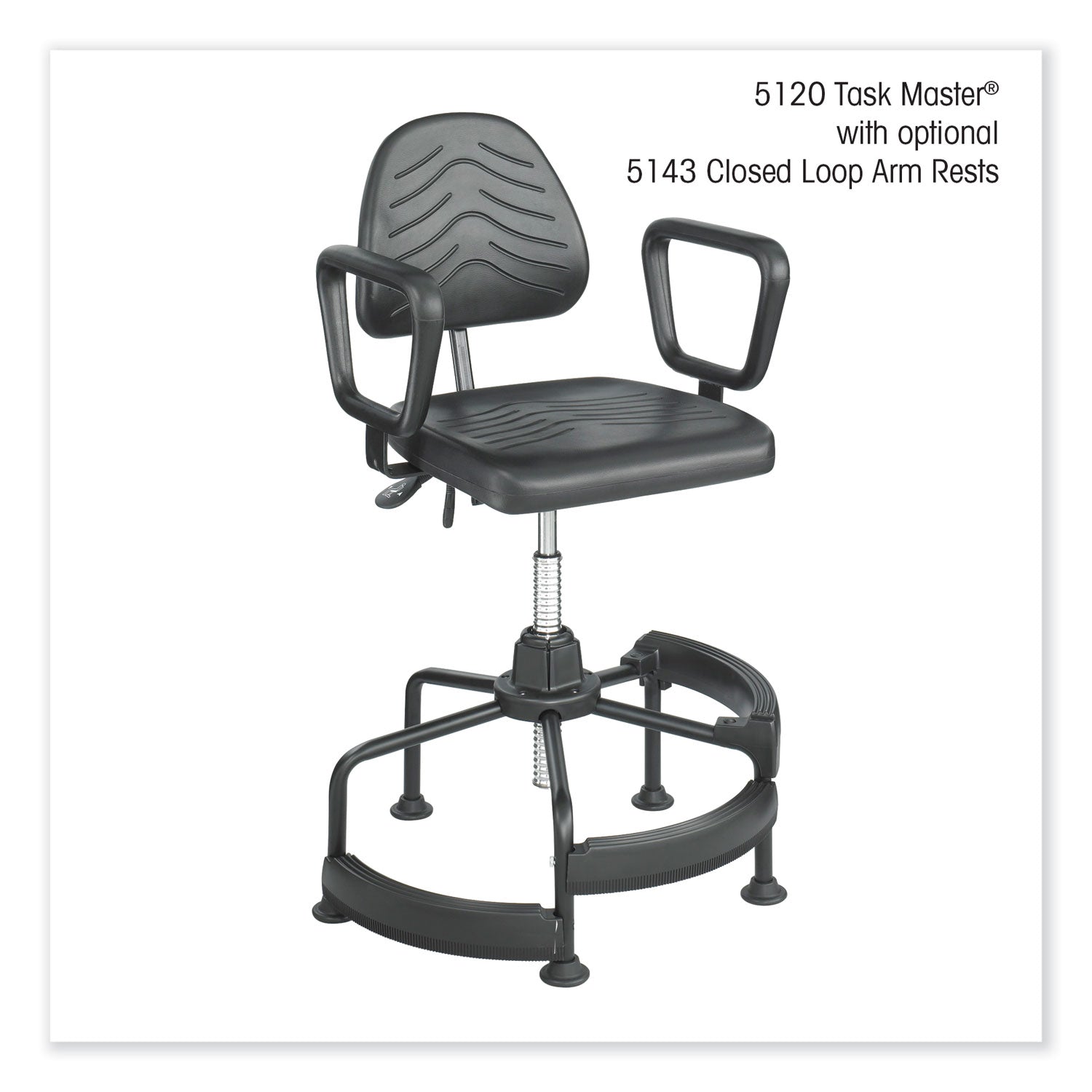 Safco® Task Master Deluxe Industrial Chair, Supports Up to 250 lb, 17" to 35" Seat Height, Black