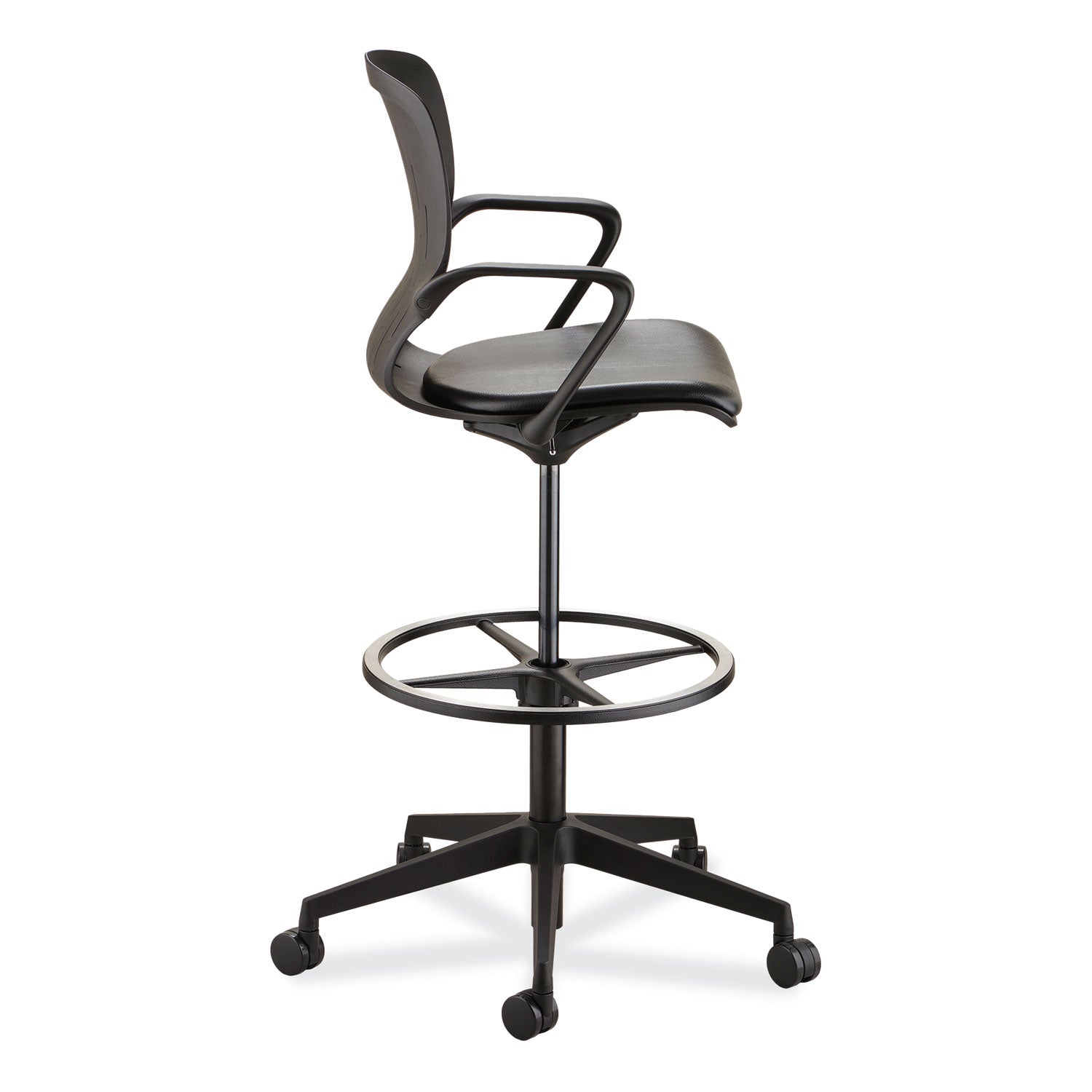 Safco® Shell Extended-Height Chair, Supports Up to 275 lb, 22" to 32" Seat Height, Black Seat, Black Back, Black Base