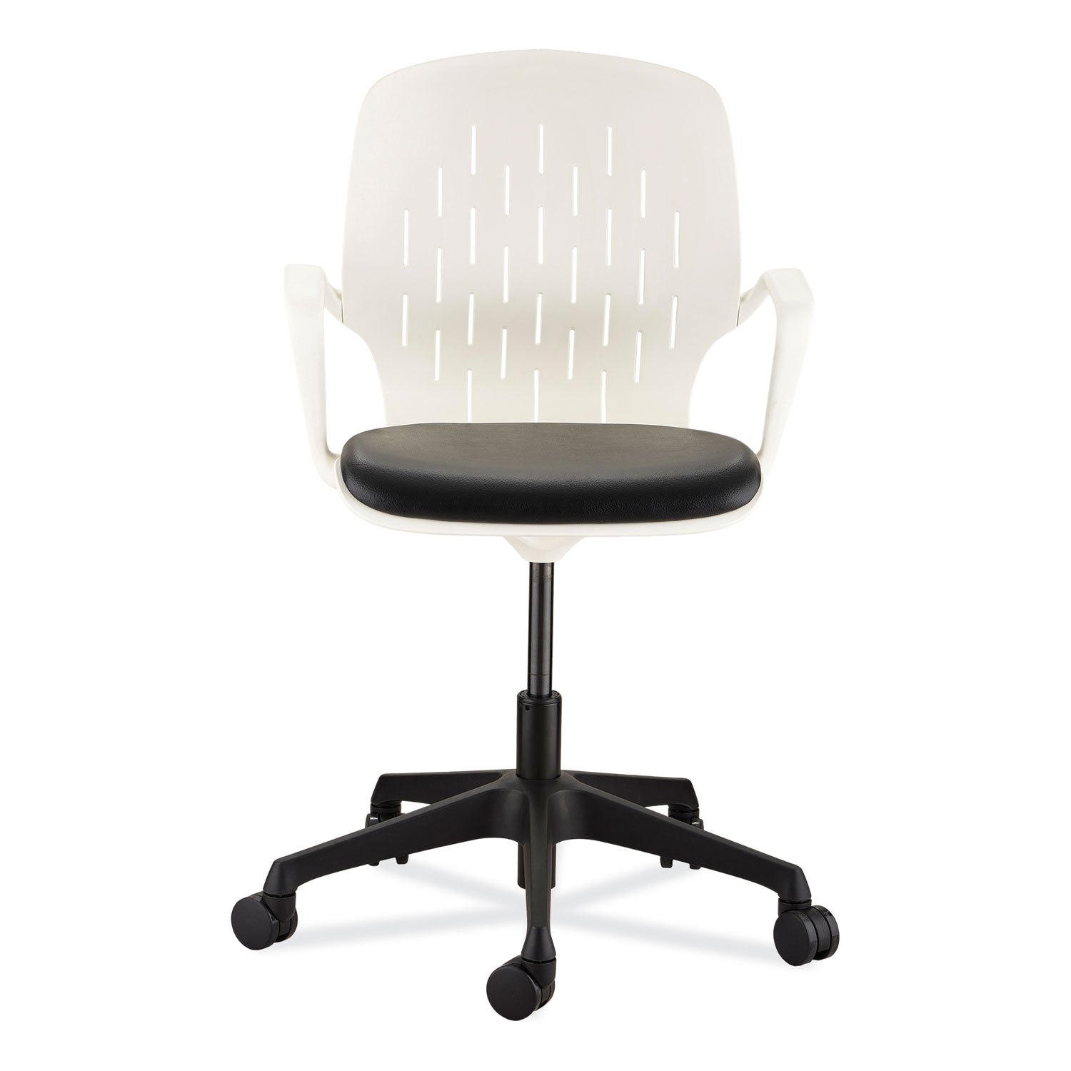 Safco® Shell Desk Chair, Supports Up to 275 lb, 17" to 20" Seat Height, Black Seat, White Back, Black/White Base