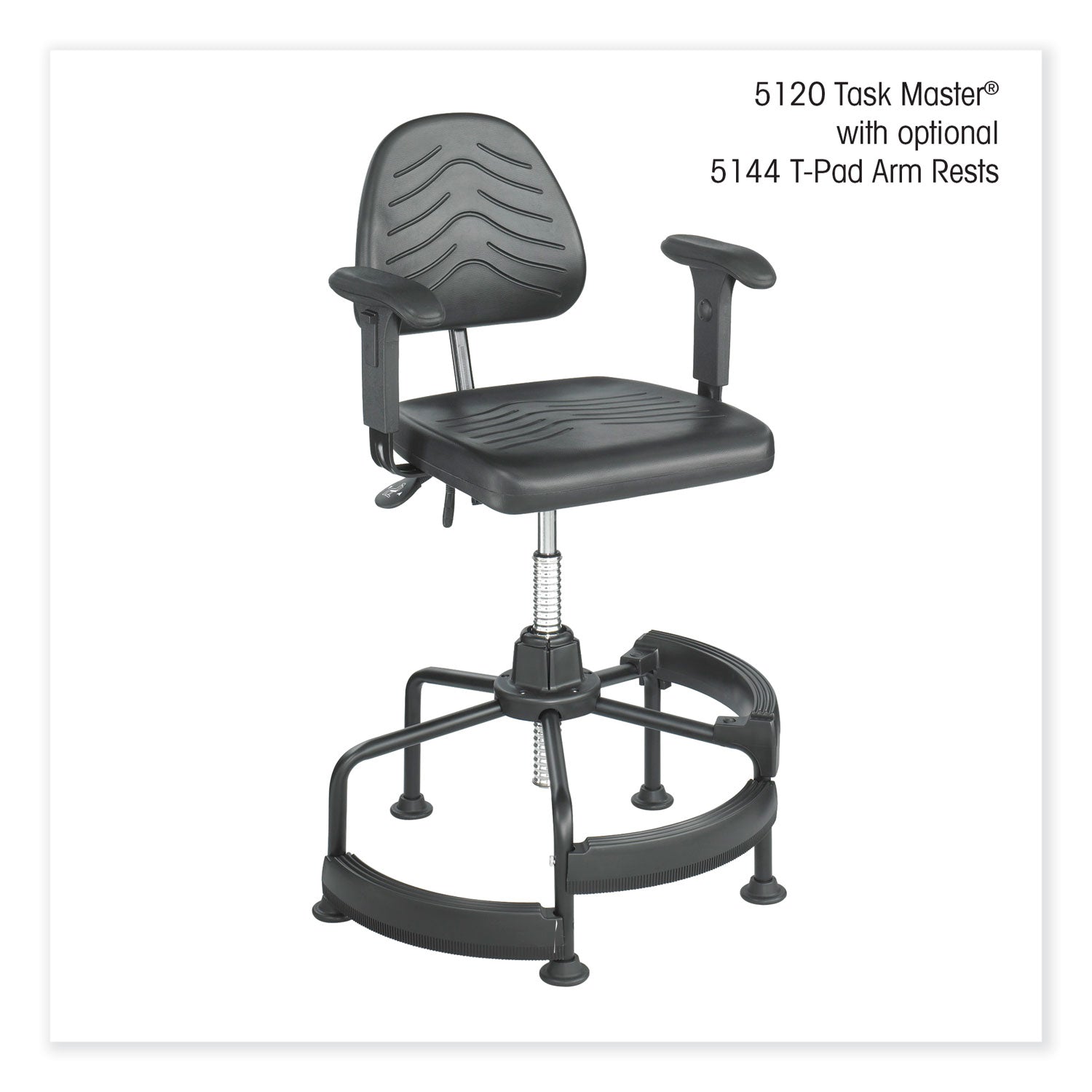 Safco® Task Master Deluxe Industrial Chair, Supports Up to 250 lb, 17" to 35" Seat Height, Black