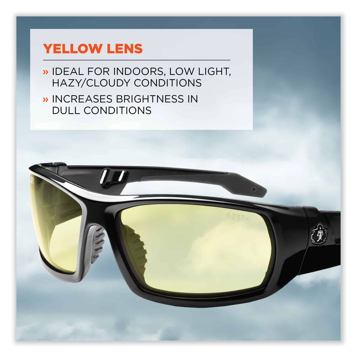 Ergodyne® Skullerz Odin Safety Glasses, Black Nylon Impact Frame, Yellow Polycarbonate Lens