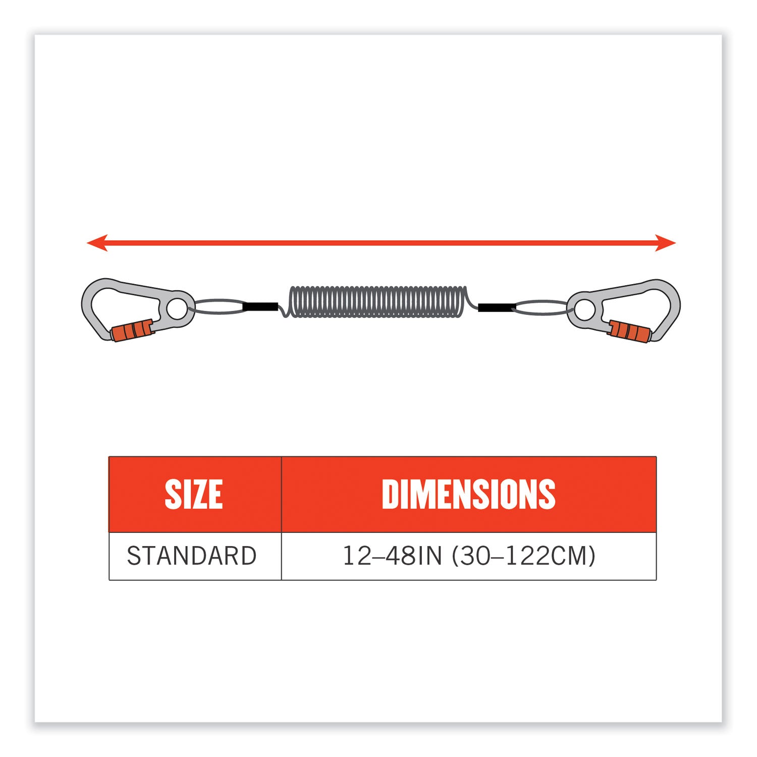 Squids 3166 Coiled Tool Lanyard with Two Carabiners, 2 lb Max Working Capacity, 12" Long, Black