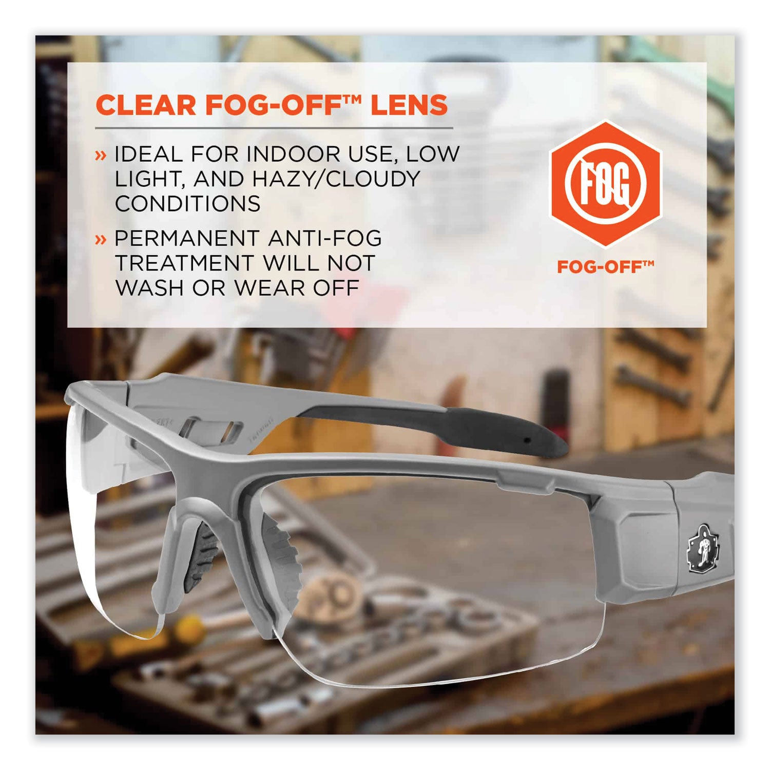 Ergodyne® Skullerz Dagr Safety Glasses, Matte Gray Nylon Impact Frame, Anti-Fog Clear Polycarbonate Lens