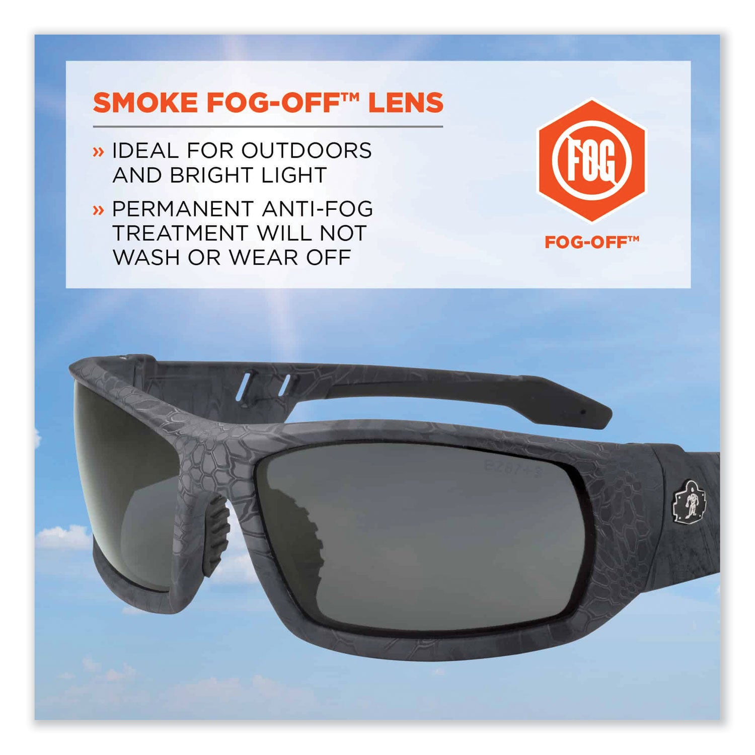 Ergodyne® Skullerz Odin Safety Glasses, Kryptek Typhon Nylon Impact Frame, AntiFog Smoke Polycarbonate Lens