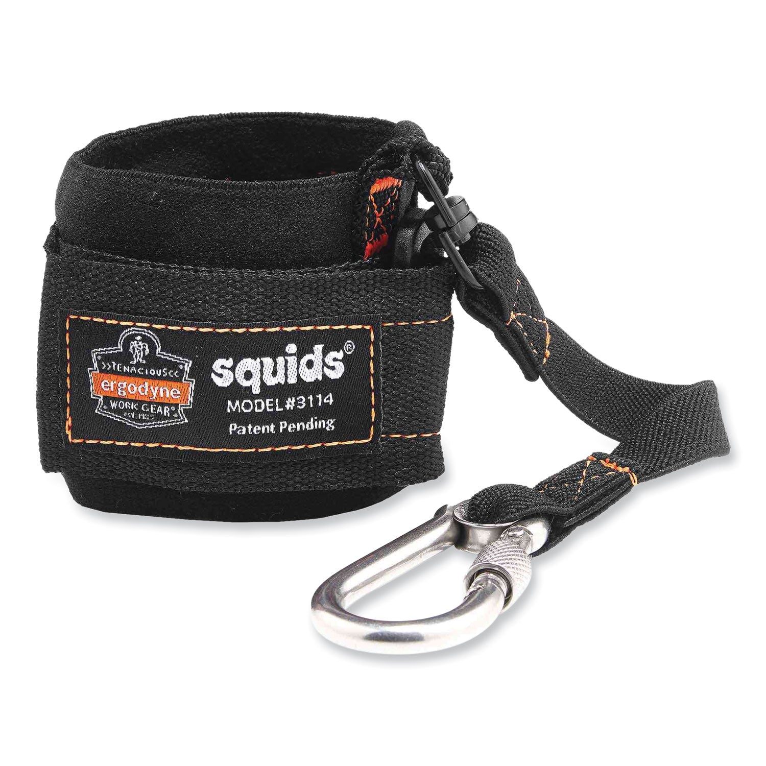 Ergodyne® Squids 3114 Pull-On Wrist Lanyard with Stainless Steel Carabiner, 3lb Max Working Capacity, 7.5" Long, Black