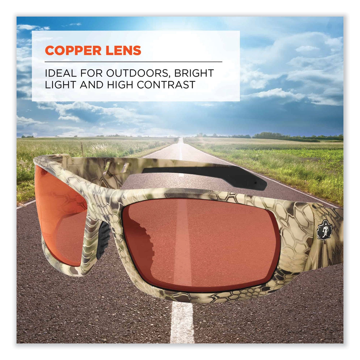 Ergodyne® Skullerz Odin Safety Glasses, Kryptek Highlander Nylon Impact Frame, Copper Polycarbonate Lens