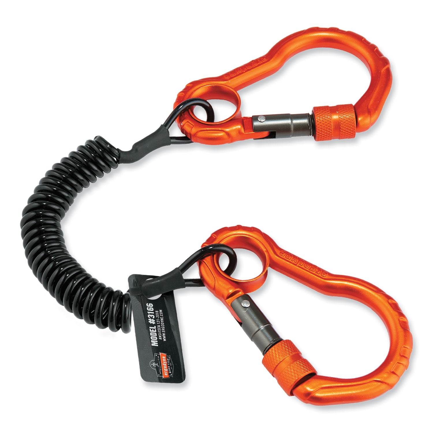 Squids 3166 Coiled Tool Lanyard with Two Carabiners, 2 lb Max Working Capacity, 12