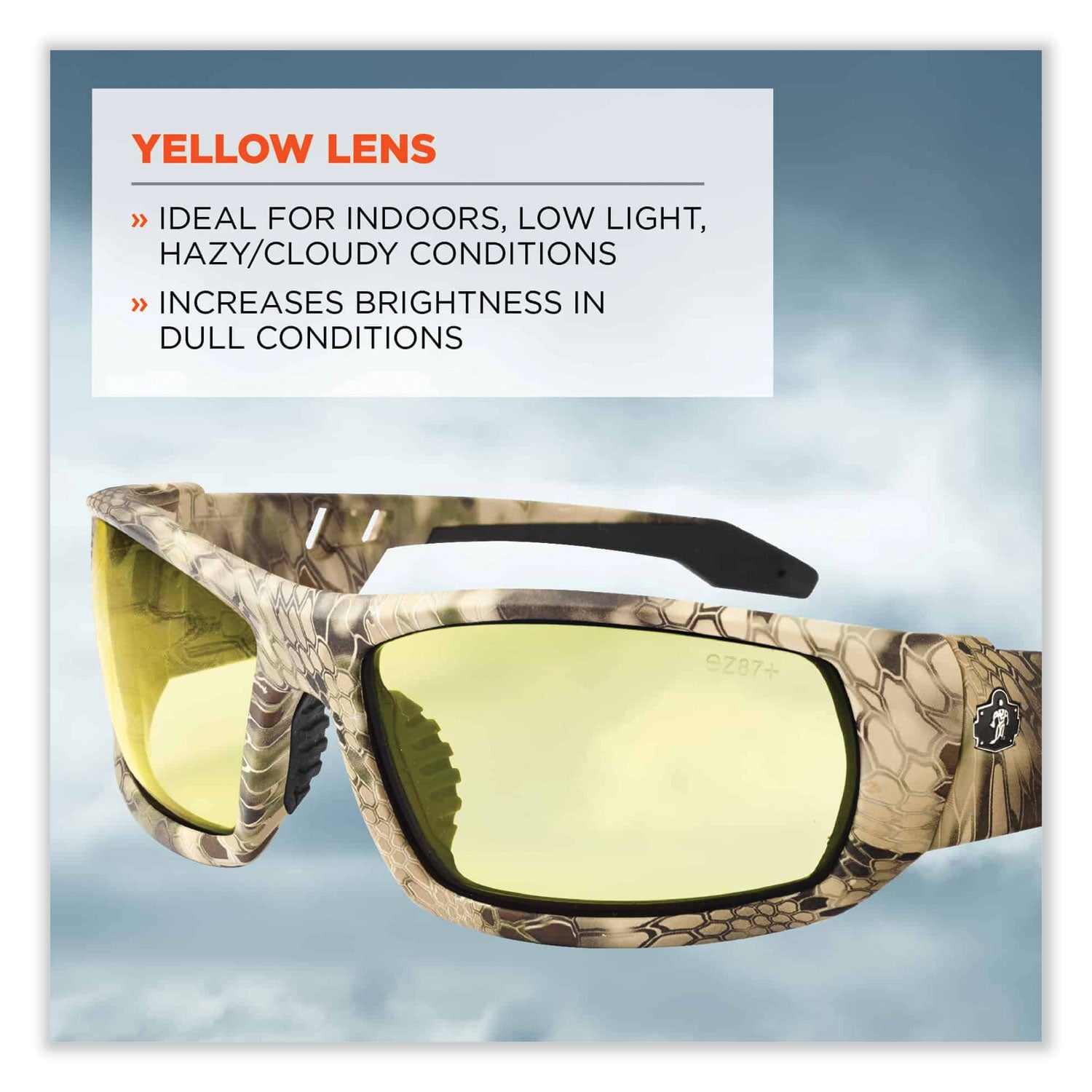 Ergodyne® Skullerz Odin Safety Glasses, Kryptek Highlander Nylon Impact Frame, Yellow Polycarbonate Lens