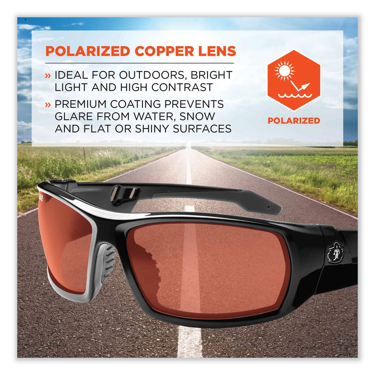 Ergodyne® Skullerz Odin Safety Glasses, Black Nylon Impact Frame, Polarized Copper Polycarbonate Lens