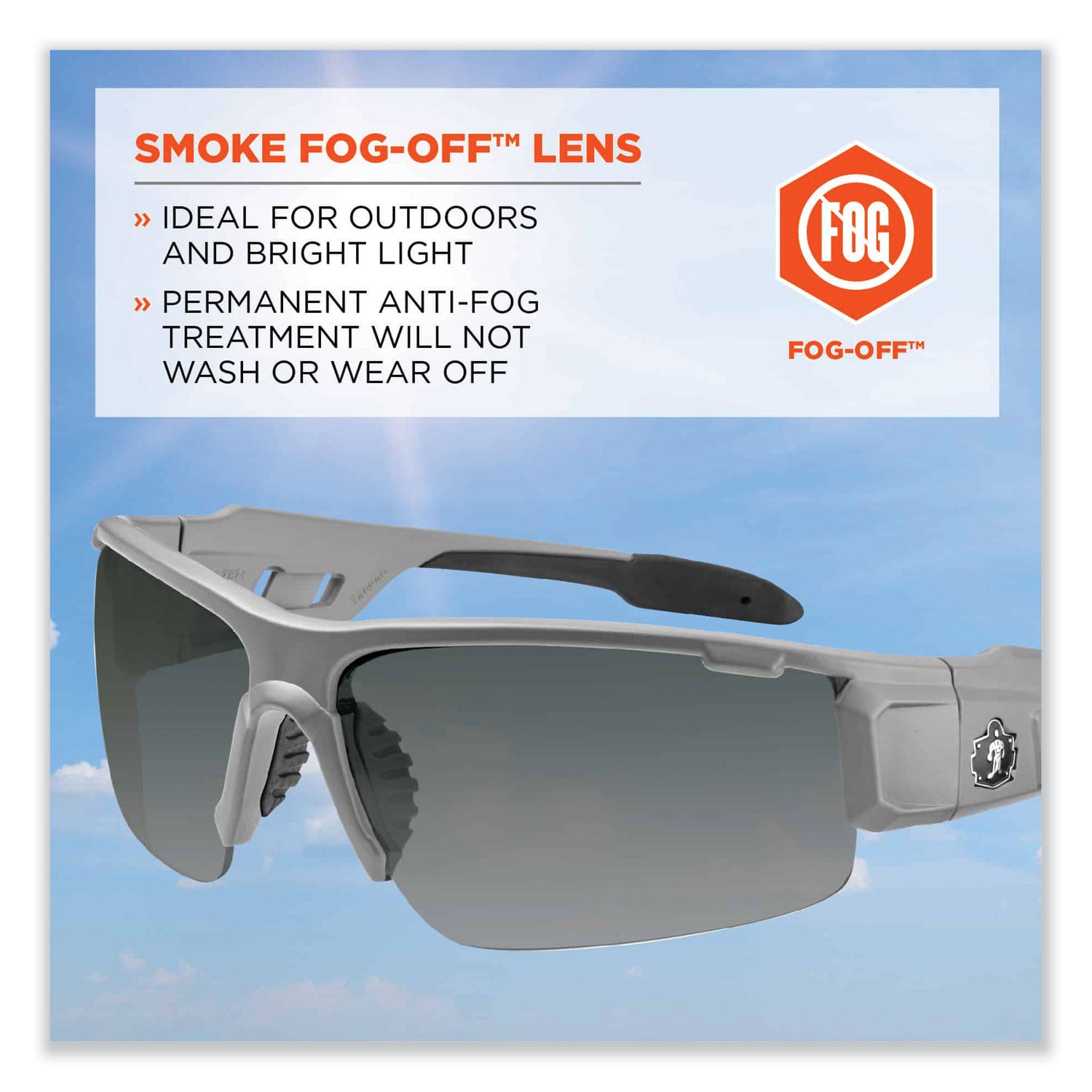 Ergodyne® Skullerz Dagr Safety Glasses, Matte Gray Nylon Impact Frame, Anti-Fog Smoke Polycarbonate Lens