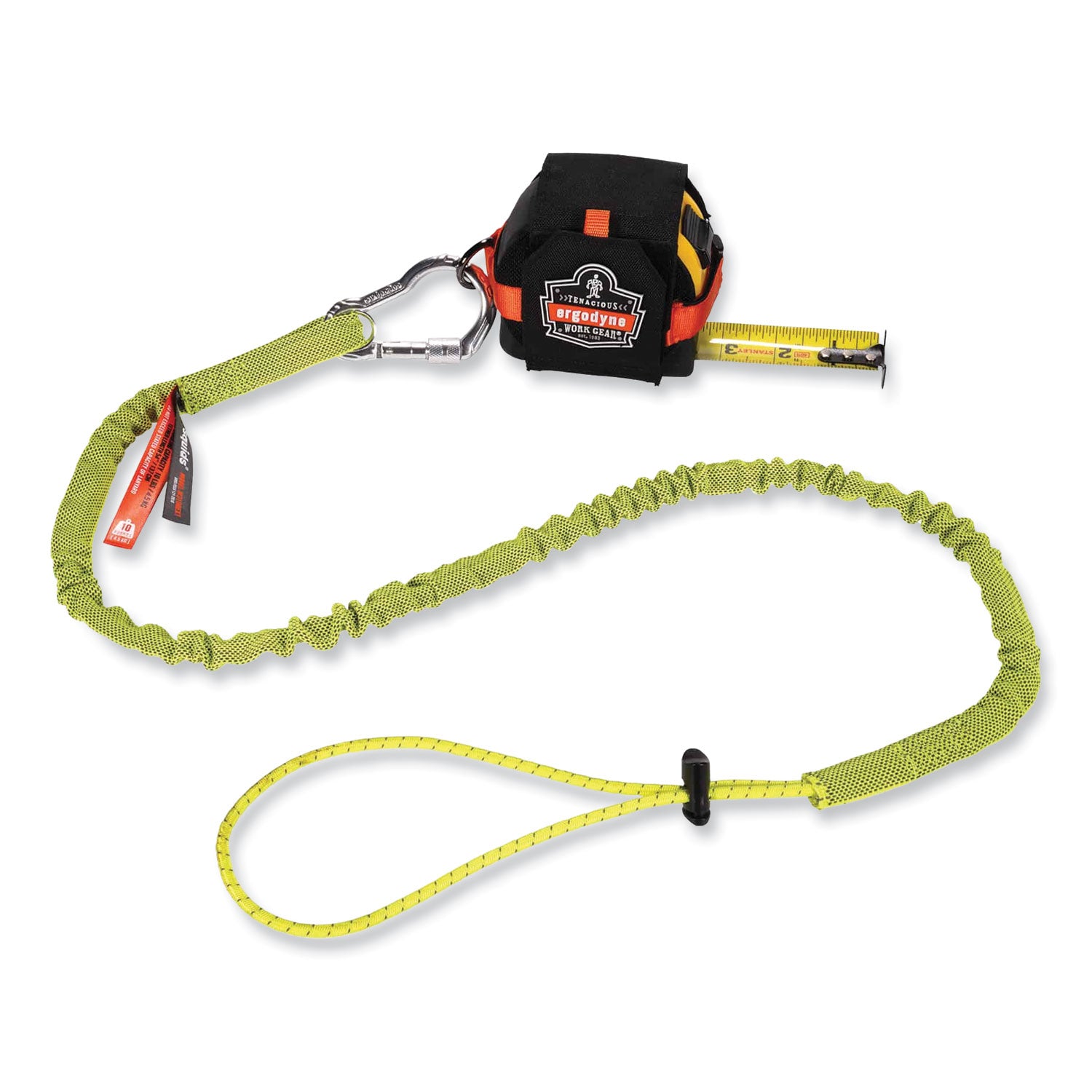 Ergodyne® Squids 3100 Lanyard with Aluminum Carabiner + Cinch-Loop, 10 lb Max Working Capacity, 42" to 54" Long, Lime