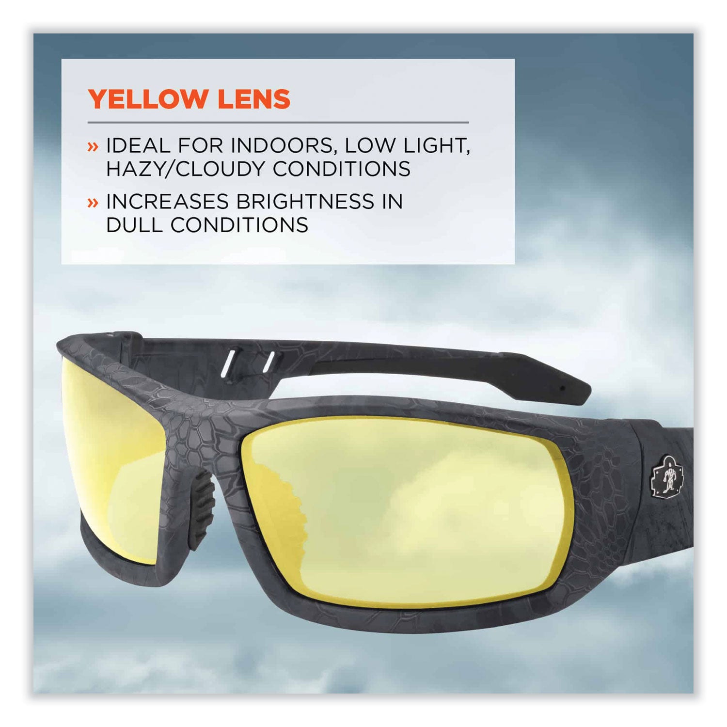 Ergodyne® Skullerz Odin Safety Glasses, Kryptek Typhon Nylon Impact Frame, Yellow Polycarbonate Lens