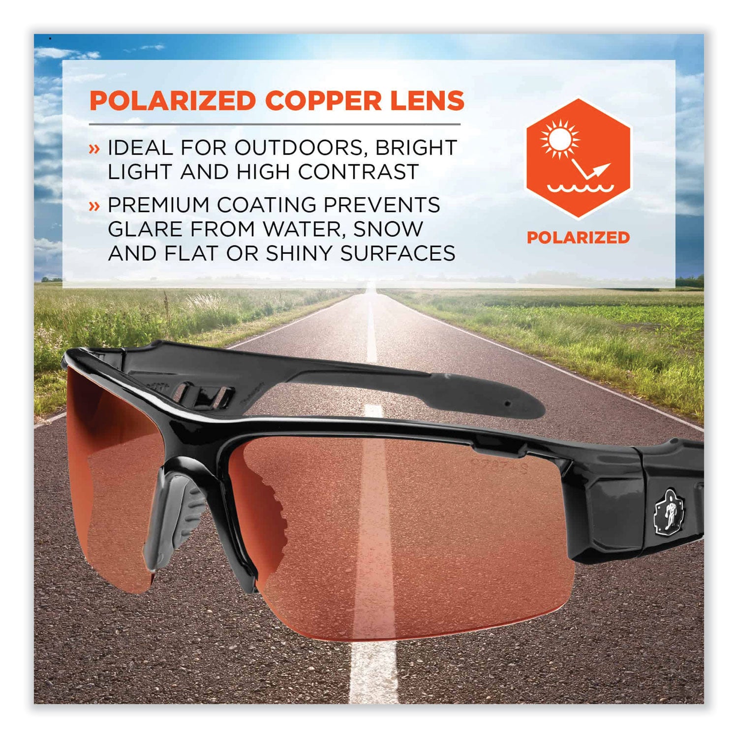 Ergodyne® Skullerz Dagr Safety Glasses, Black Nylon Impact Frame, Polarized Copper Polycarbonate Lens