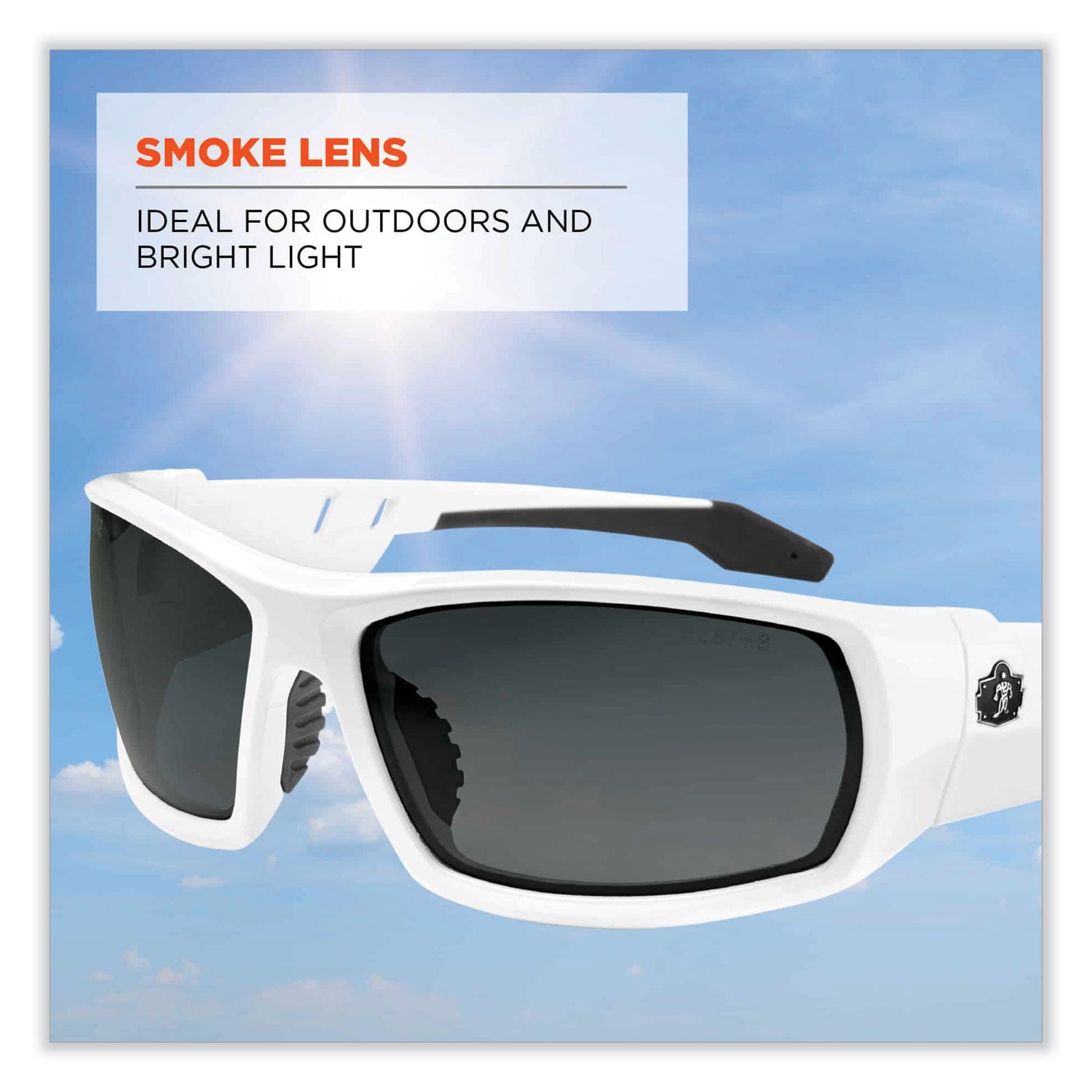 Ergodyne® Skullerz Odin Safety Glasses, White Nylon Impact Frame, Smoke Polycarbonate Lens