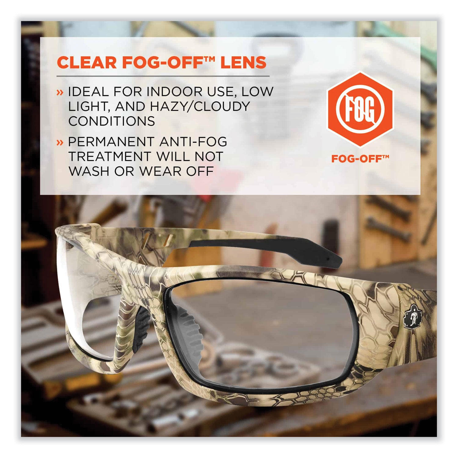 Ergodyne® Skullerz Odin Safety Glasses, Kryptek Highlander Nylon Impact Frame, Anti-Fog Clear Lens