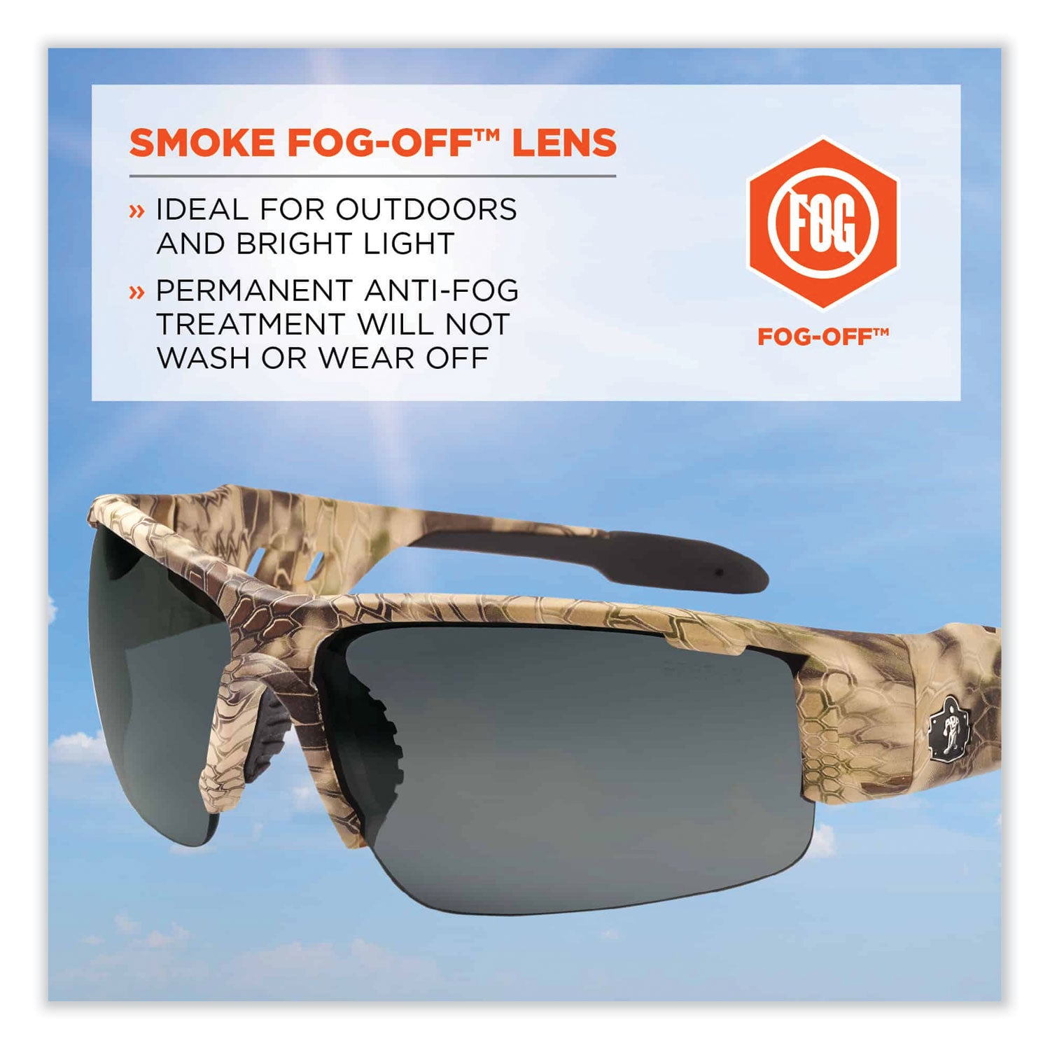 Ergodyne® Skullerz Dagr Safety Glasses, Kryptek Highlander Nylon Impact Frame, Anti-Fog Smoke Polycarbonate Lens