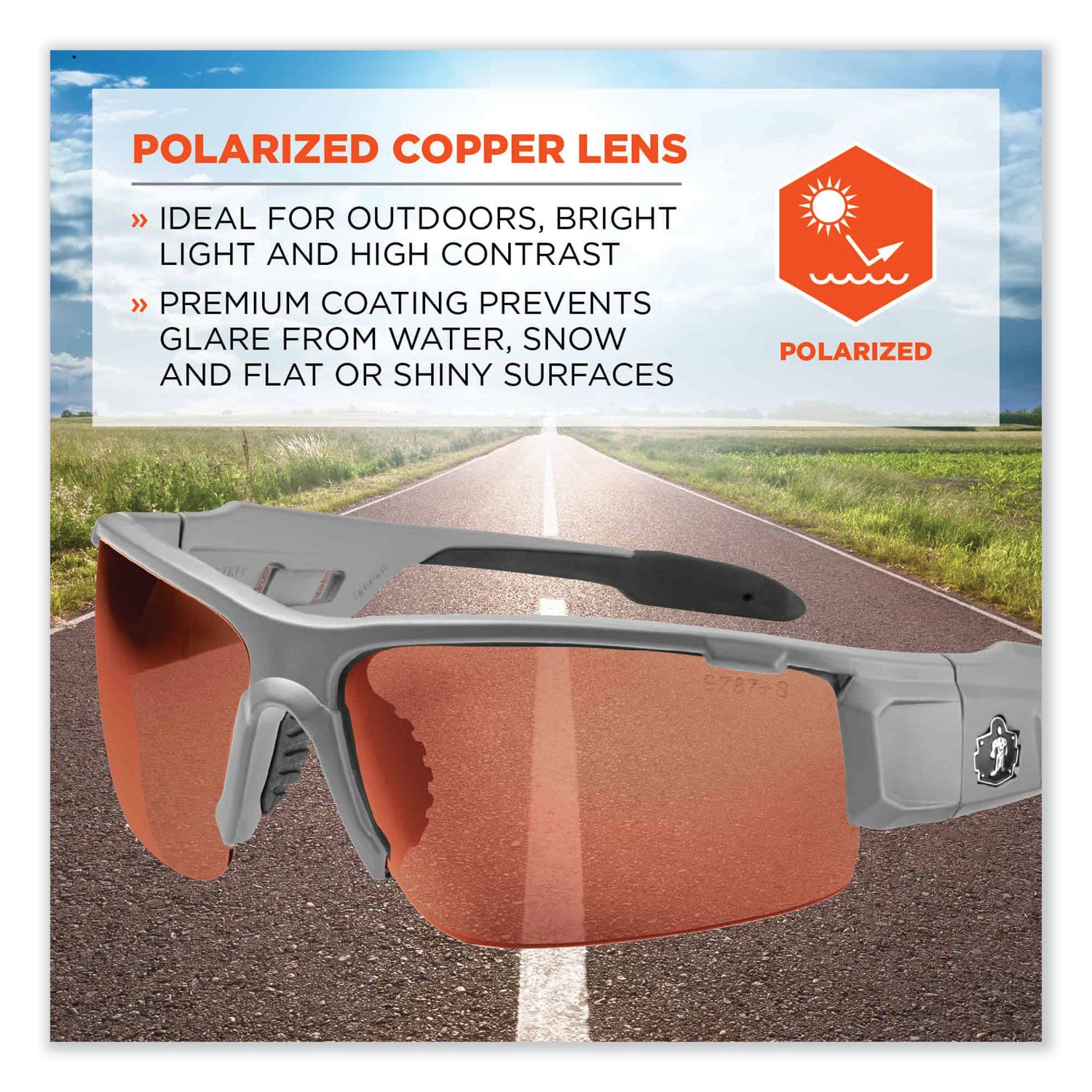 Ergodyne® Skullerz Dagr Safety Glasses, Matte Gray Nylon Impact Frame, Polarized Copper Polycarbonate Lens