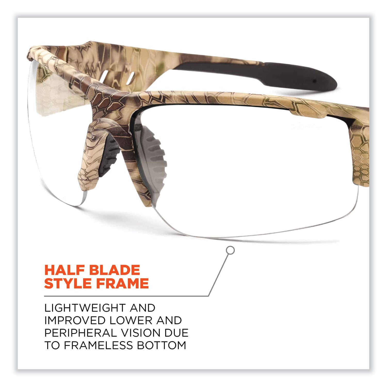 Ergodyne® Skullerz Dagr Safety Glasses, Kryptek Highlander Nylon Impact Frame, Anti-Fog Clear