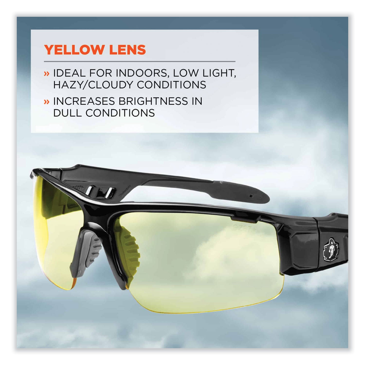 Ergodyne® Skullerz Dagr Safety Glasses, Black Nylon Impact Frame, Yellow Polycarbonate Lens