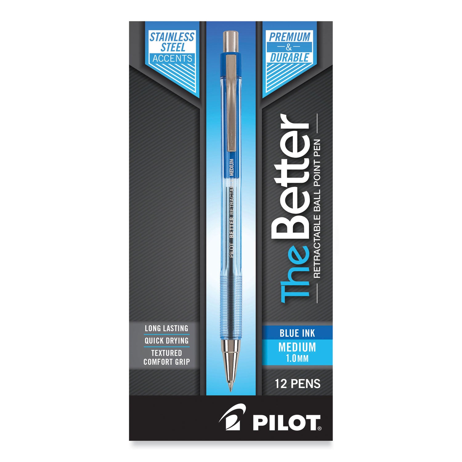 Pilot® Better Ballpoint Pen, Retractable, Medium 1 mm, Blue Ink, Translucent Blue Barrel, Dozen