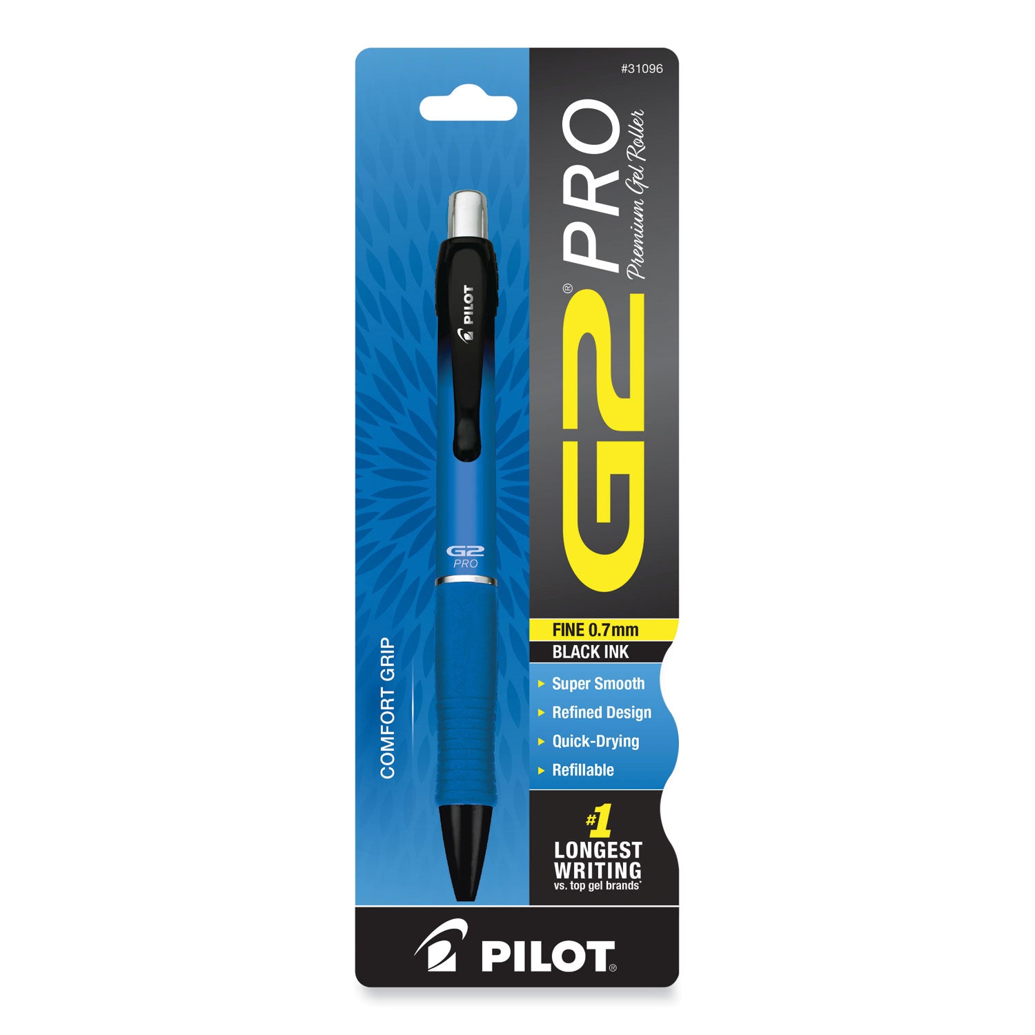 Pilot® G2 Pro Gel Pen, Retractable, Fine 0.7 mm, Black Ink, Blue Barrel