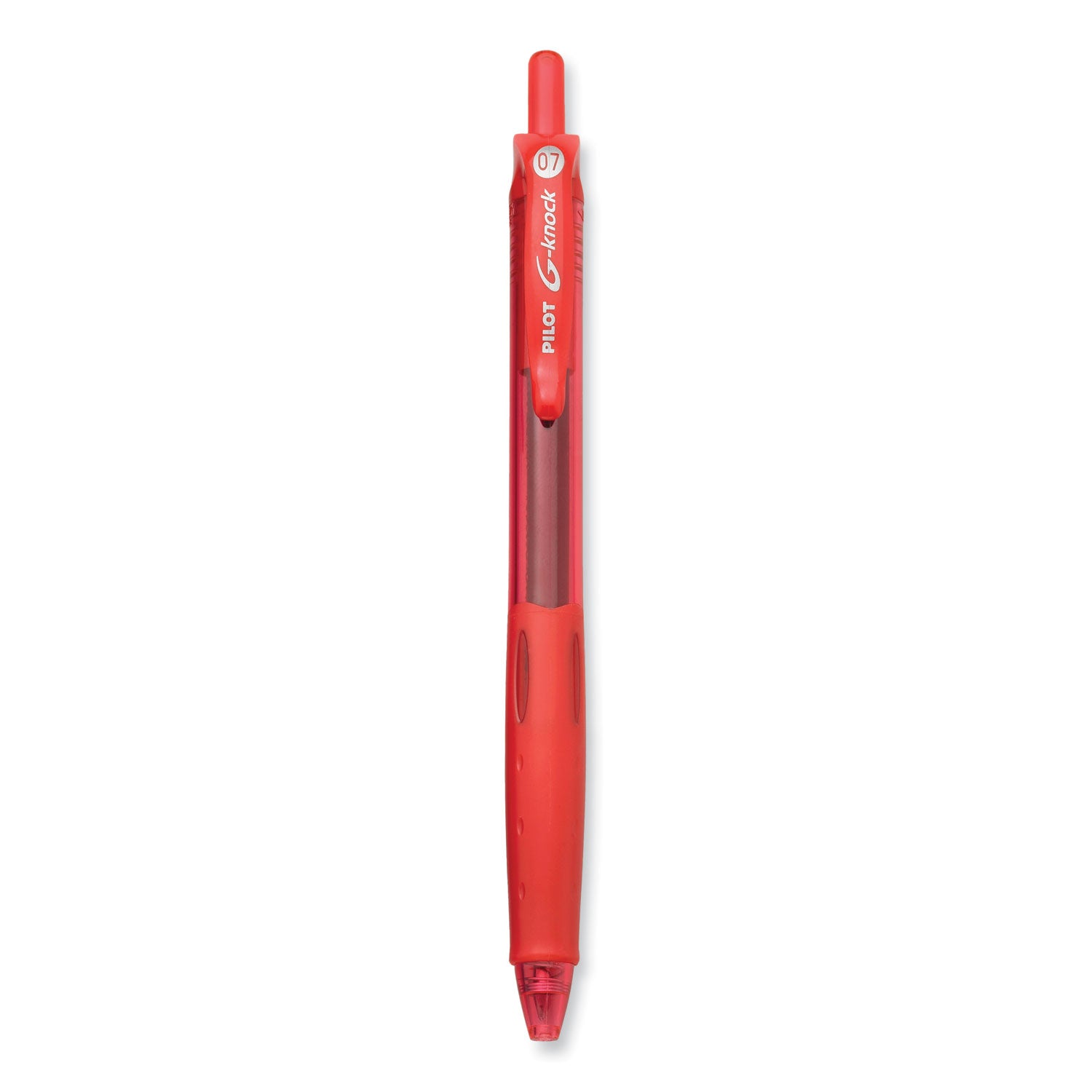 Pilot® G-Knock BeGreen Gel Pen, Retractable, Fine 0.7 mm, Red Ink, Translucent Red/Red Barrel, Dozen