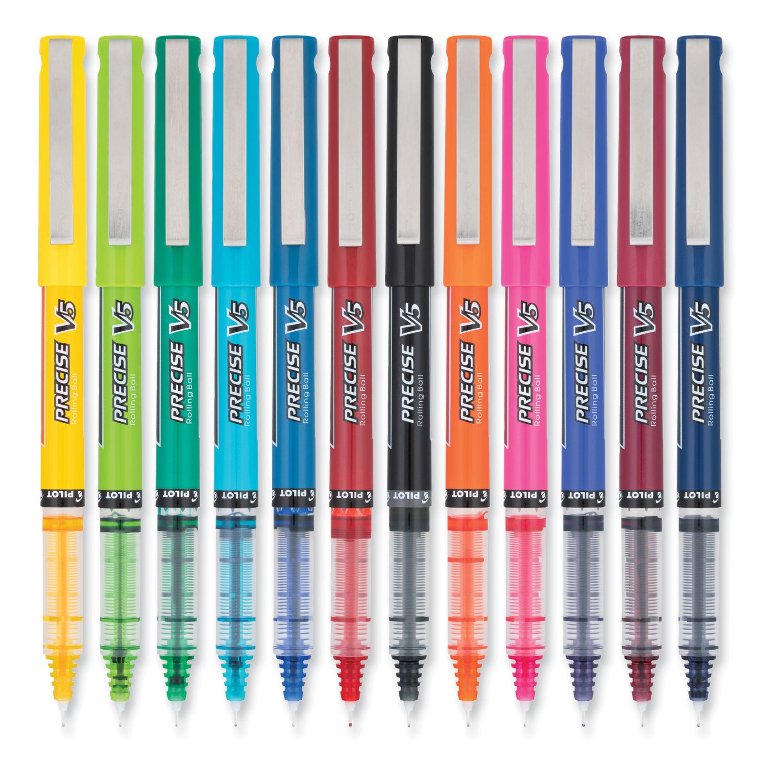 Pilot® Precise V5 Roller Ball Pen, Stick, Fine 0.5 mm, Assorted Ink and Barrel Colors, Dozen