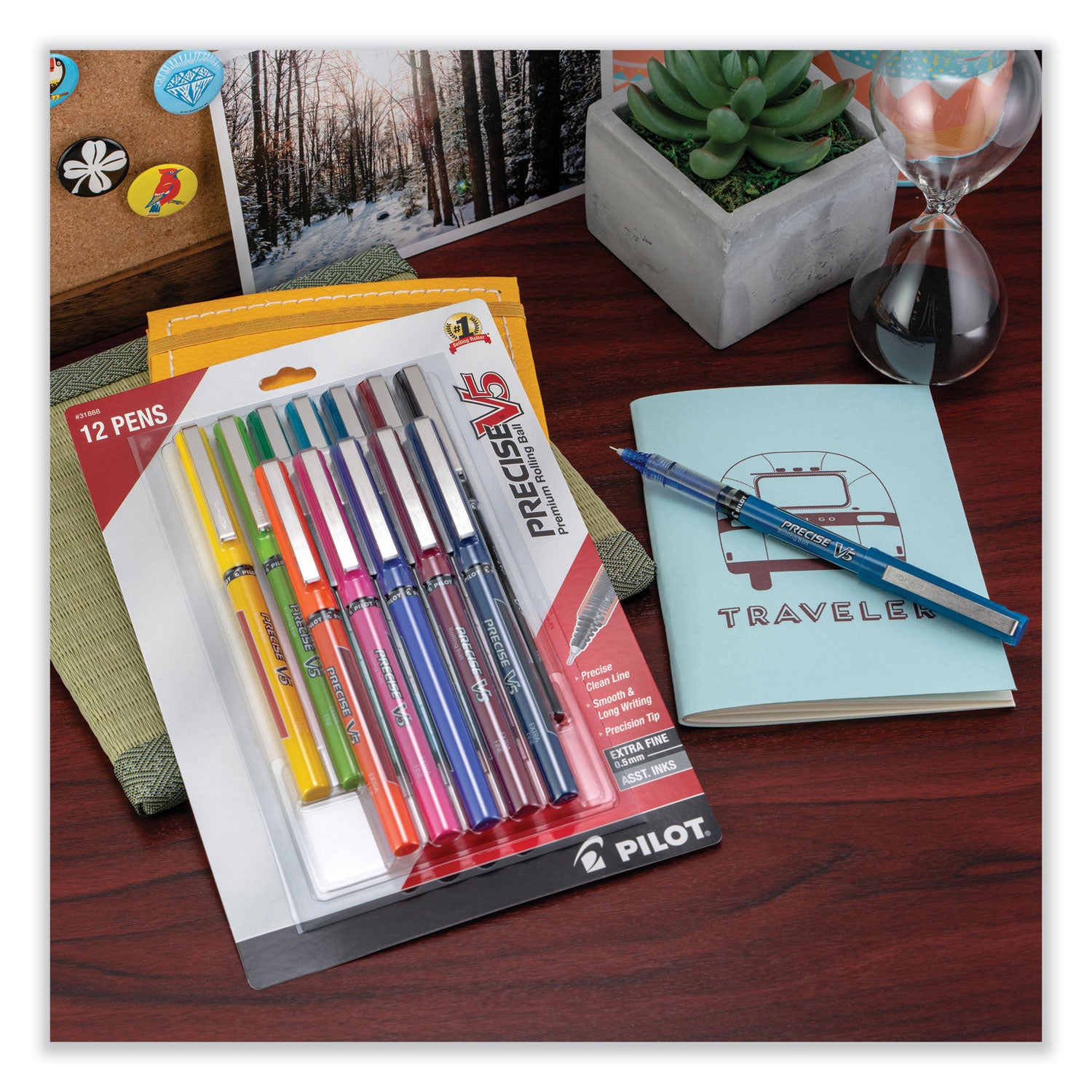 Pilot® Precise V5 Roller Ball Pen, Stick, Fine 0.5 mm, Assorted Ink and Barrel Colors, Dozen