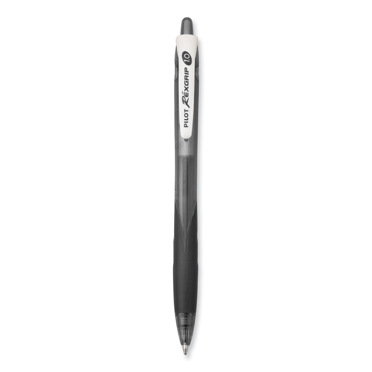 RexGrip BeGreen Ballpoint Pen, Retractable, Medium 1 mm, Black Ink, Smoke/Black Barrel, Dozen