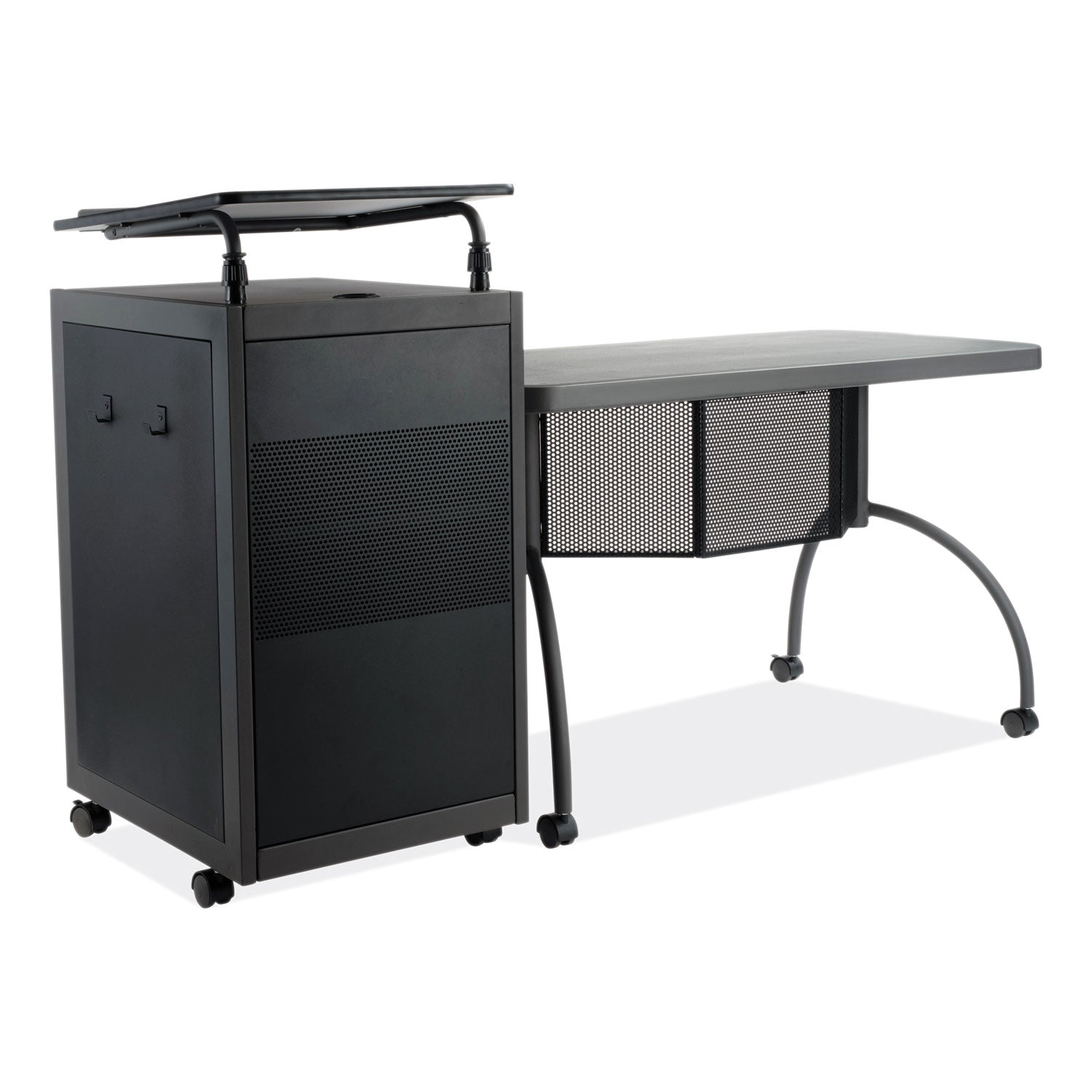 Teacher's WorkPod Desk and Lectern Kit, 68" x 24" x 41", Charcoal Gray Oklahoma Sound® Flipcost