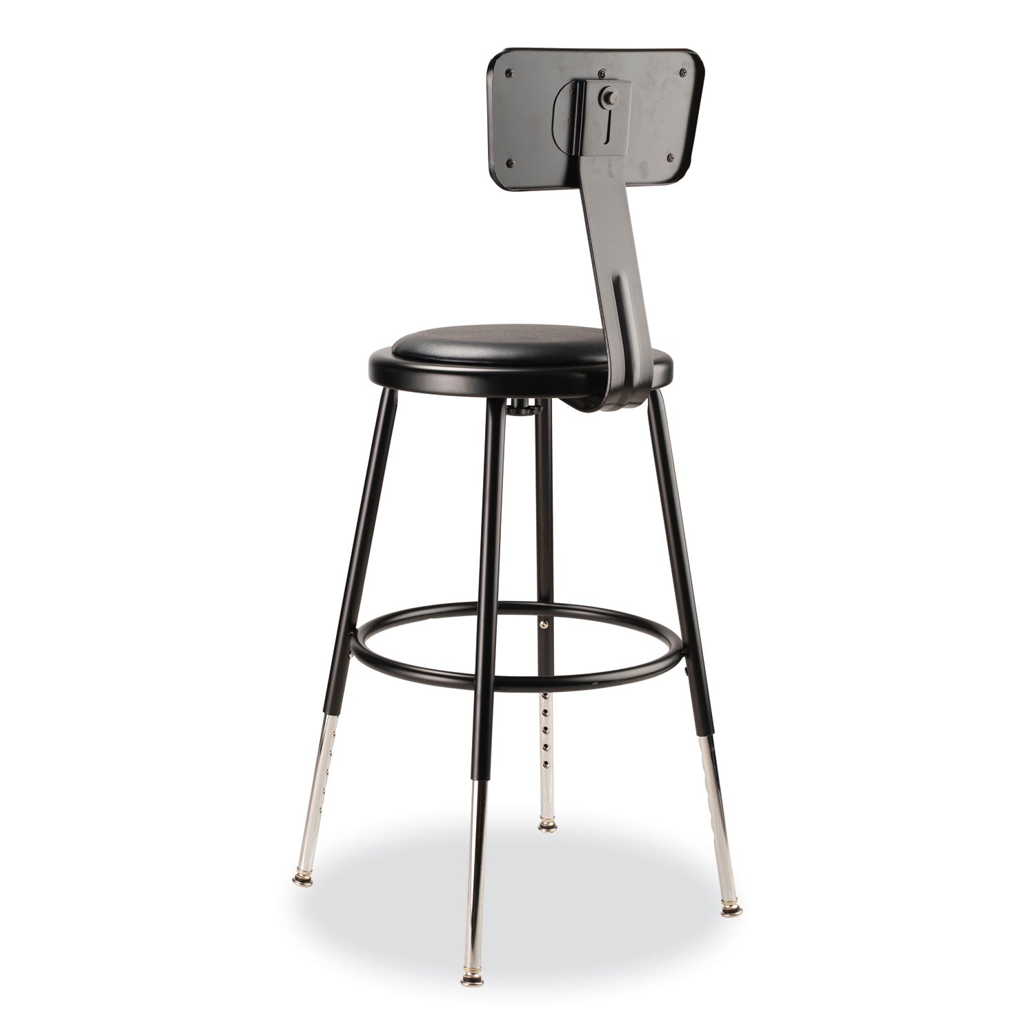 NPS® 6400 Series Height Adjustable Heavy Duty Vinyl Steel Stool with Backrest, Supports 300 lb, 19" to 27" Seat Height, Black