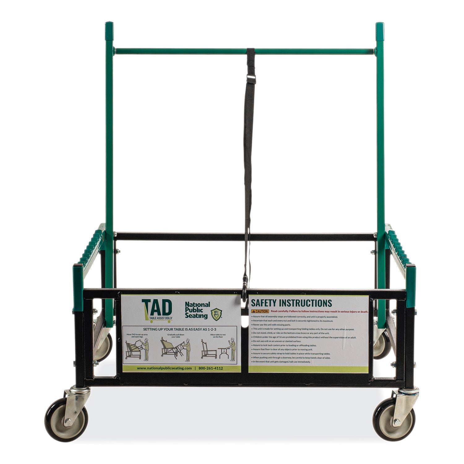 NPS® Table Assist Dolly, 1,000 lb Capacity, 38 x 30 x 44.5, Black/Green