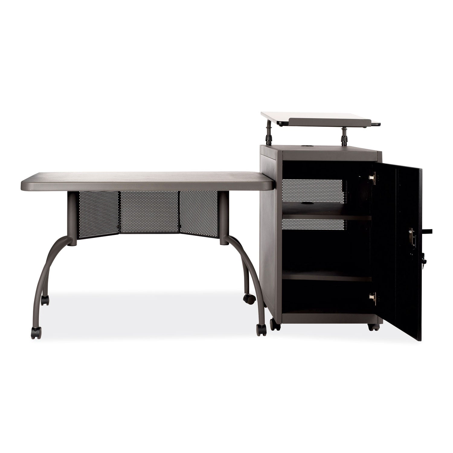 Teacher's WorkPod Desk and Lectern Kit, 68" x 24" x 41", Charcoal Gray Oklahoma Sound® Flipcost