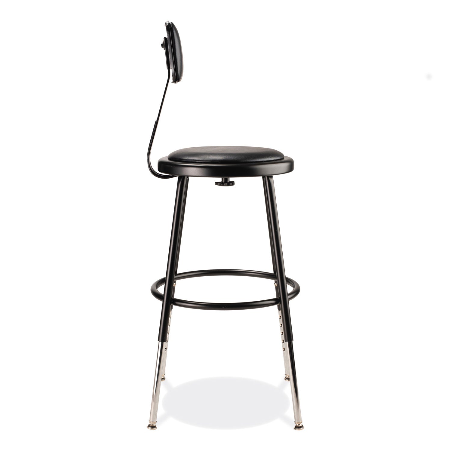 NPS® 6400 Series Height Adjustable Heavy Duty Vinyl Steel Stool with Backrest, Supports 300 lb, 19" to 27" Seat Height, Black