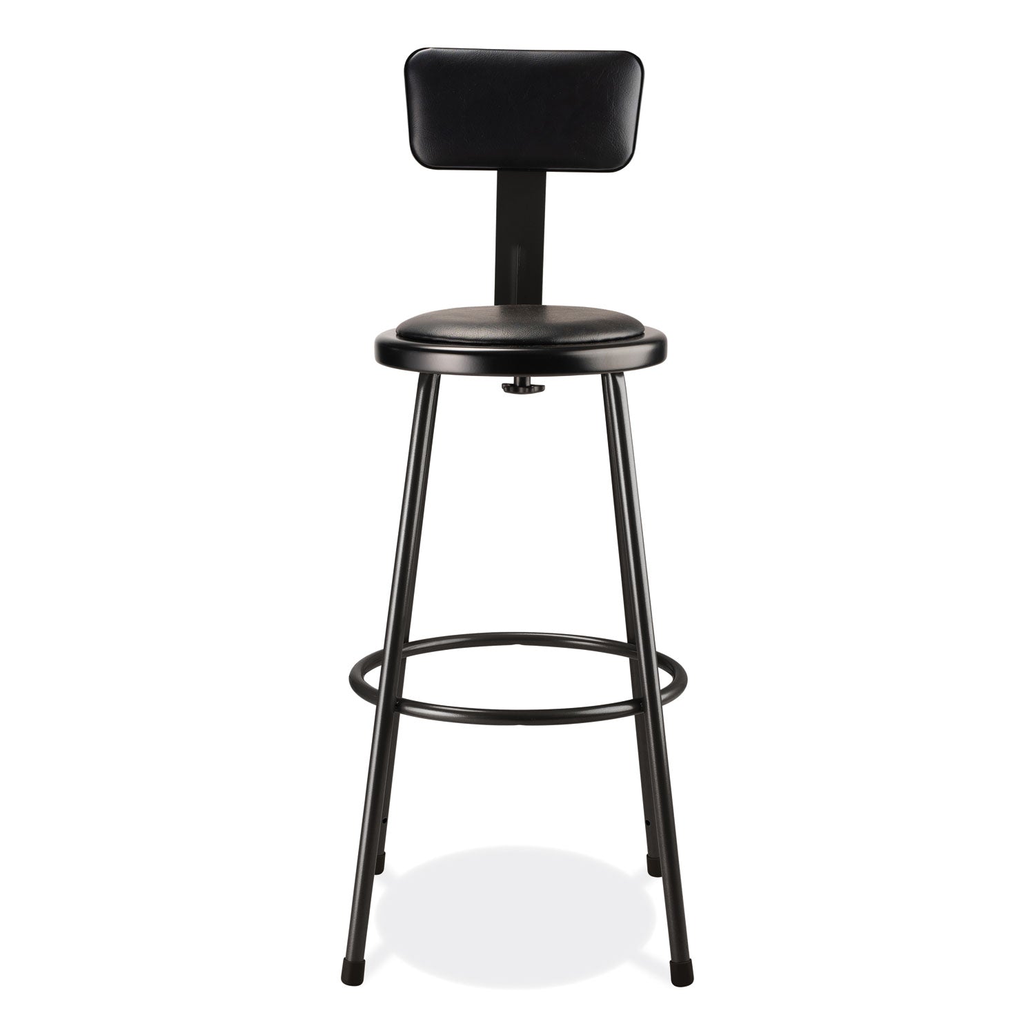 NPS® 6400 Series Heavy Duty Vinyl Padded Stool with Backrest, Supports 300 lb, 30" Seat Height, Black Seat/Back/Base