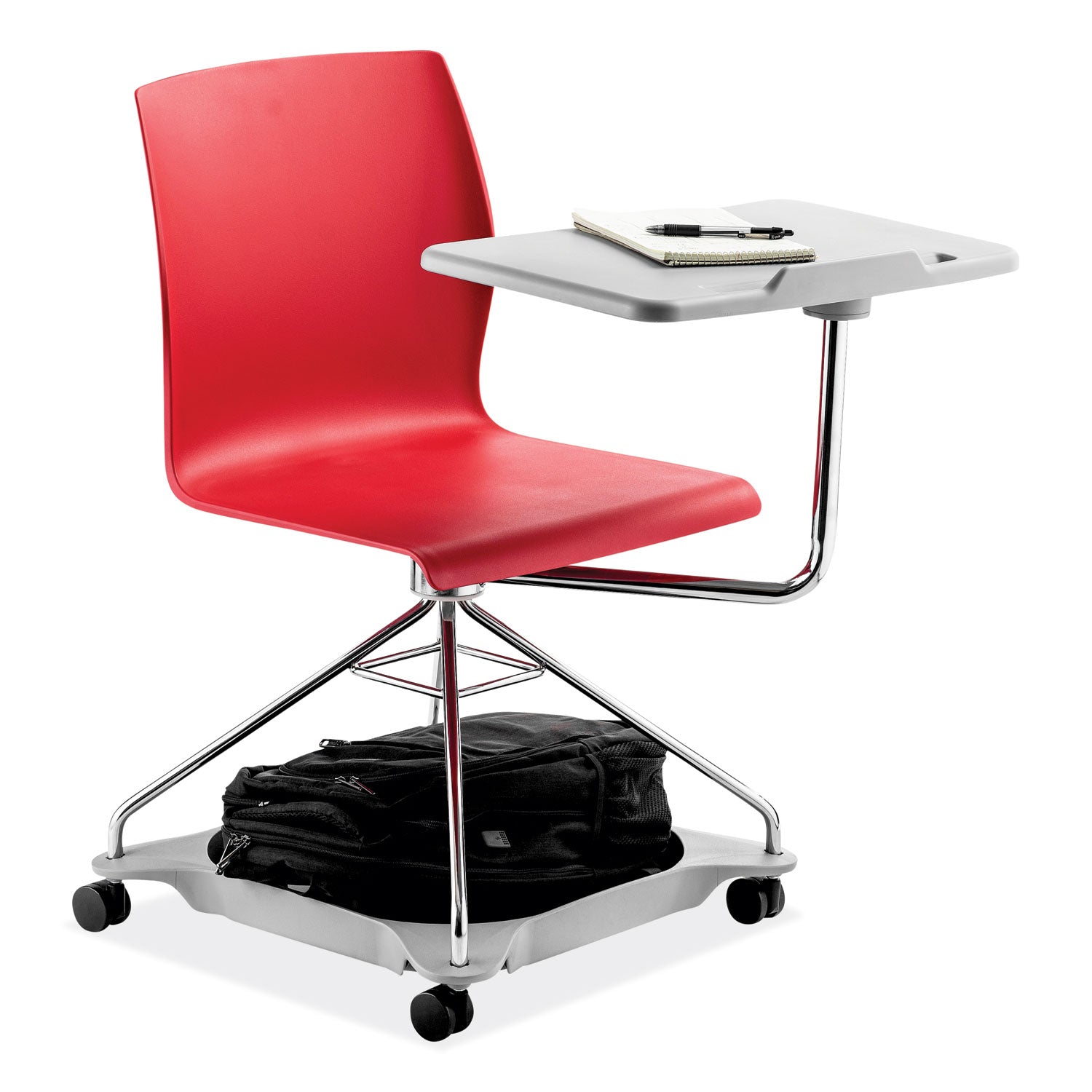 NPS® CoGo Mobile Tablet Chair, Supports Up to 440 lb, 18.75" Seat Height, Red Seat, Red Back, Chrome Frame