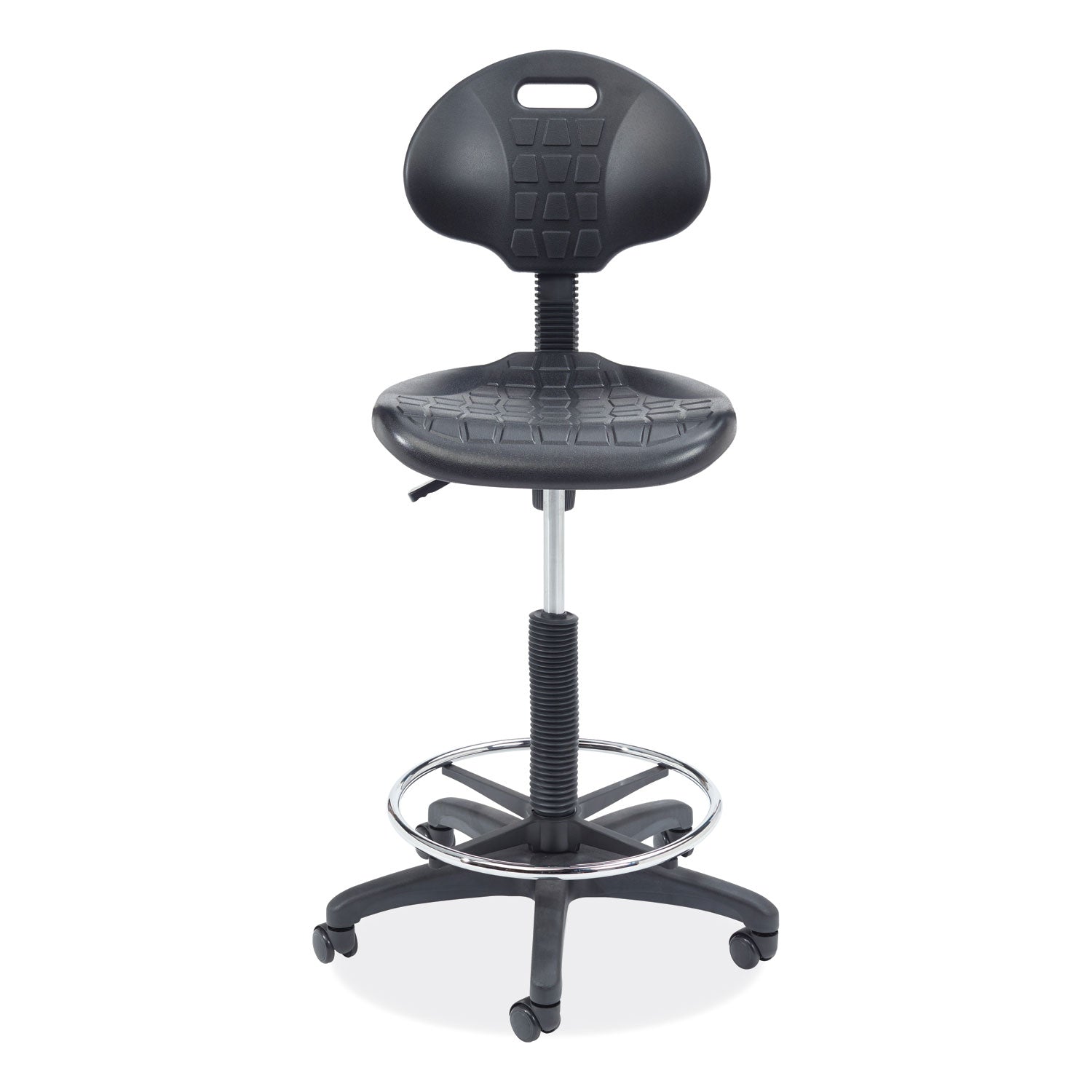 NPS® 6700 Series Polyurethane Adj Height Task Chair, Supports 300 lb, 22" to 32" Seat Height, Black Seat, Black Back, Black Base