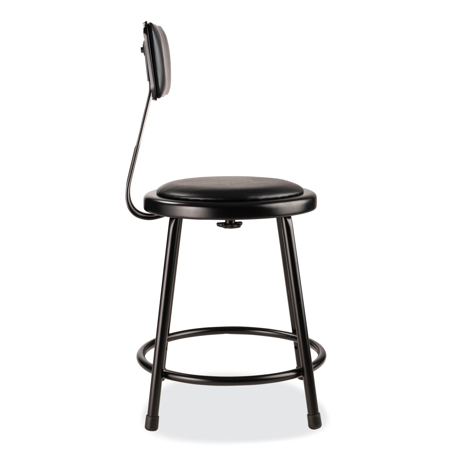 NPS® 6400 Series Heavy Duty Vinyl Padded Stool with Backrest, Supports 300 lb, 18" Seat Height, Black Seat, Black Back, Black Base