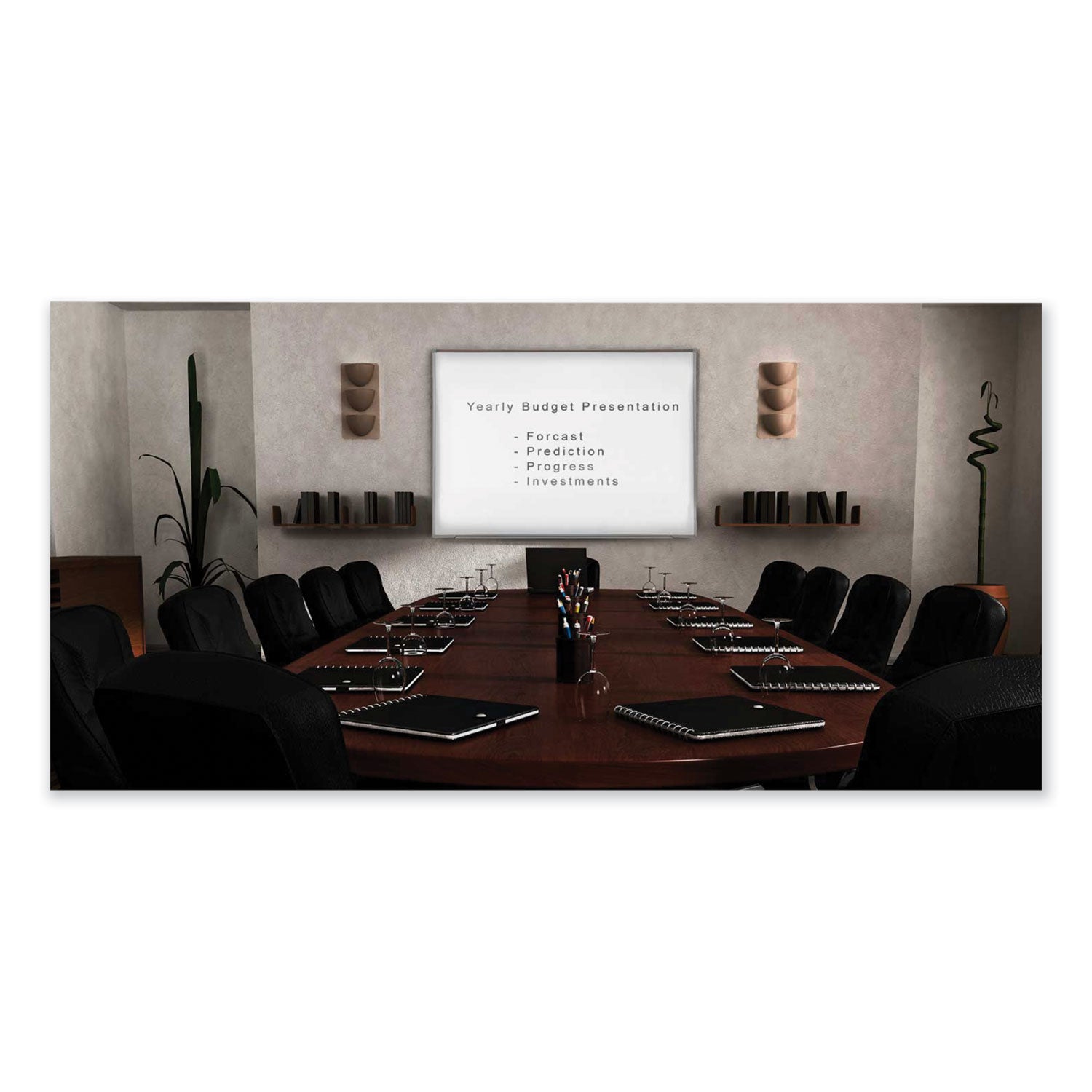 Ghent Proma Magnetic Porcelain Projection Whiteboard with Satin Aluminum Frame, 72.5 x 48.5, White Surface