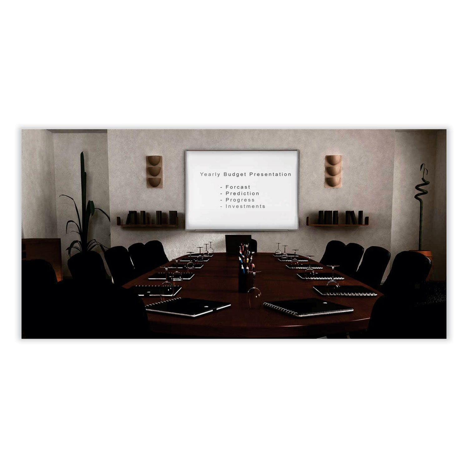 Ghent Proma Magnetic Porcelain Projection Whiteboard with Satin Aluminum Frame, 96.5 x 48.5, White Surface