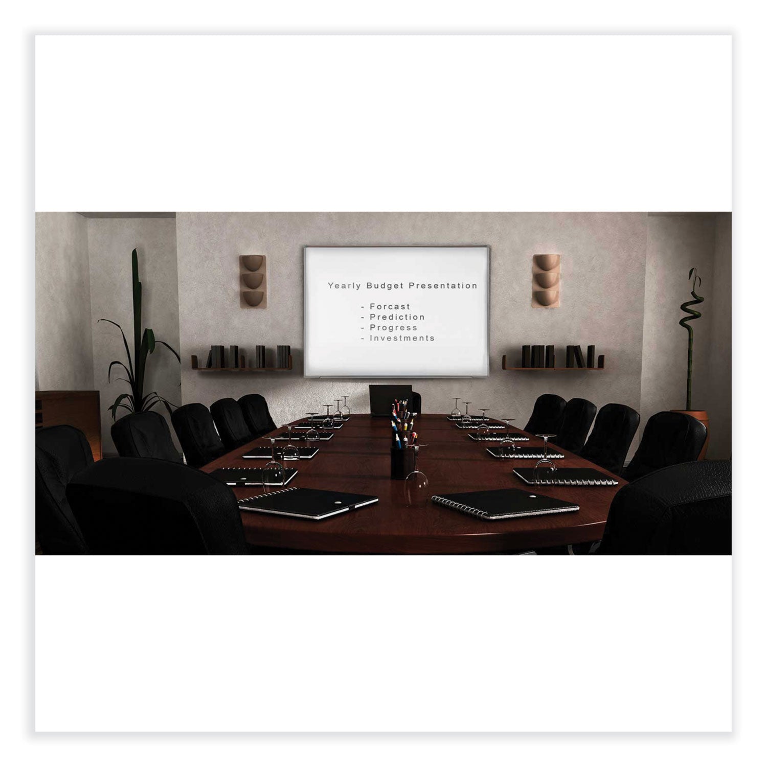 Ghent Proma Magnetic Porcelain Projection Whiteboard with Satin Aluminum Frame, 48.5 x 36.5, White Surface