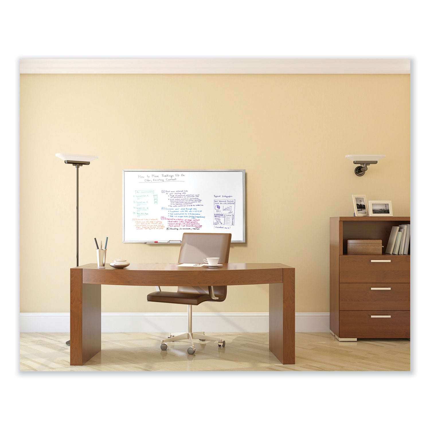 Ghent Non-Magnetic Whiteboard with Aluminum Frame, 144.63 x 48.47, White Surface, Satin Aluminum Frame