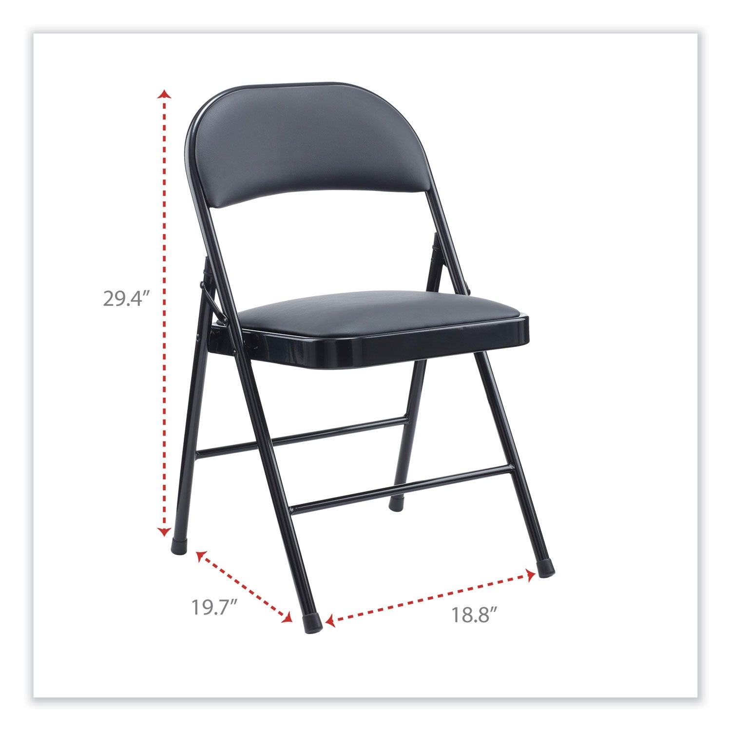 Alera® Alera PU Padded Folding Chair, Supports Up to 250 lb, Black Seat, Black Back, Black Base, 4/Carton