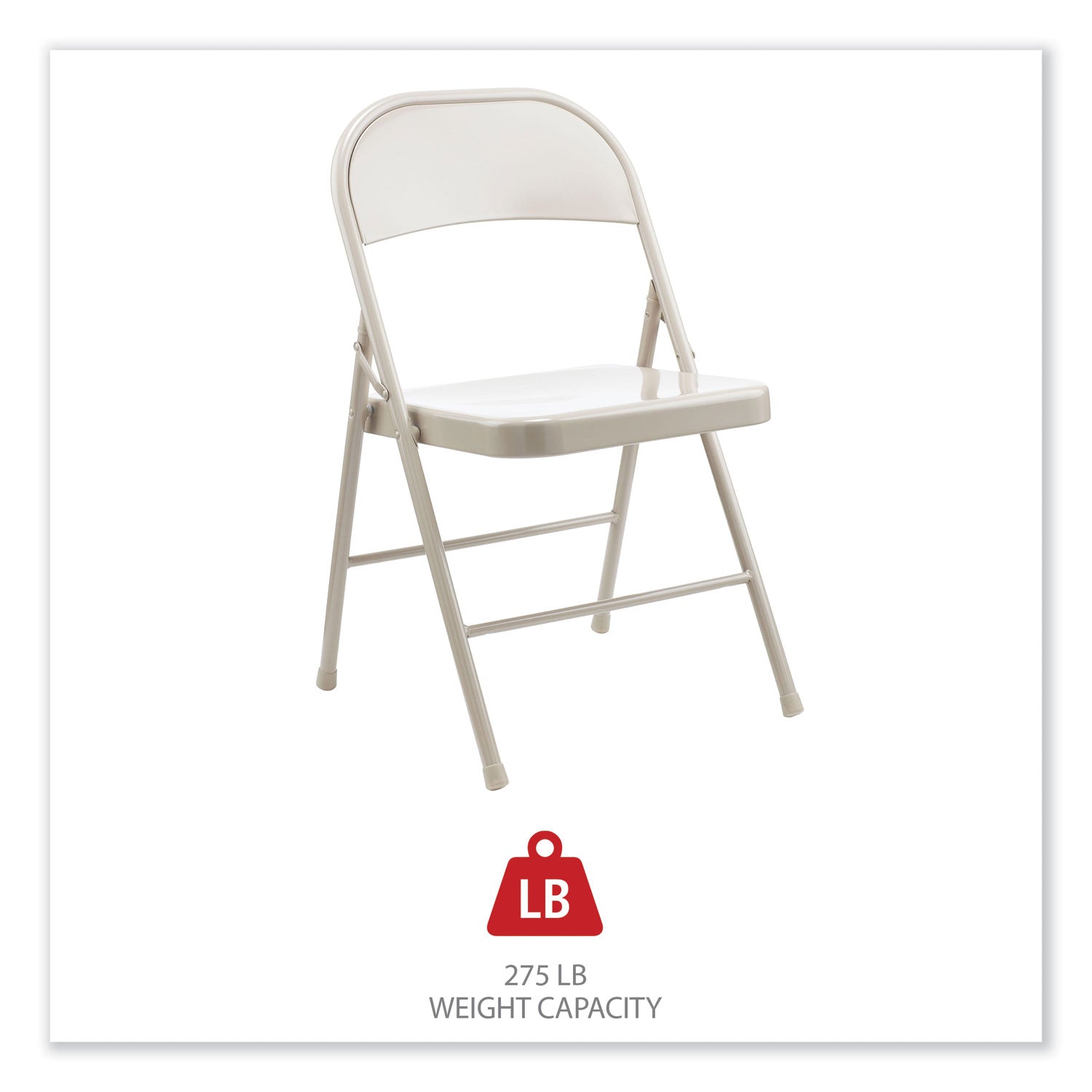 Alera® Armless Steel Folding Chair, Supports Up to 275 lb, Taupe Seat, Taupe Back, Taupe Base, 4/Carton