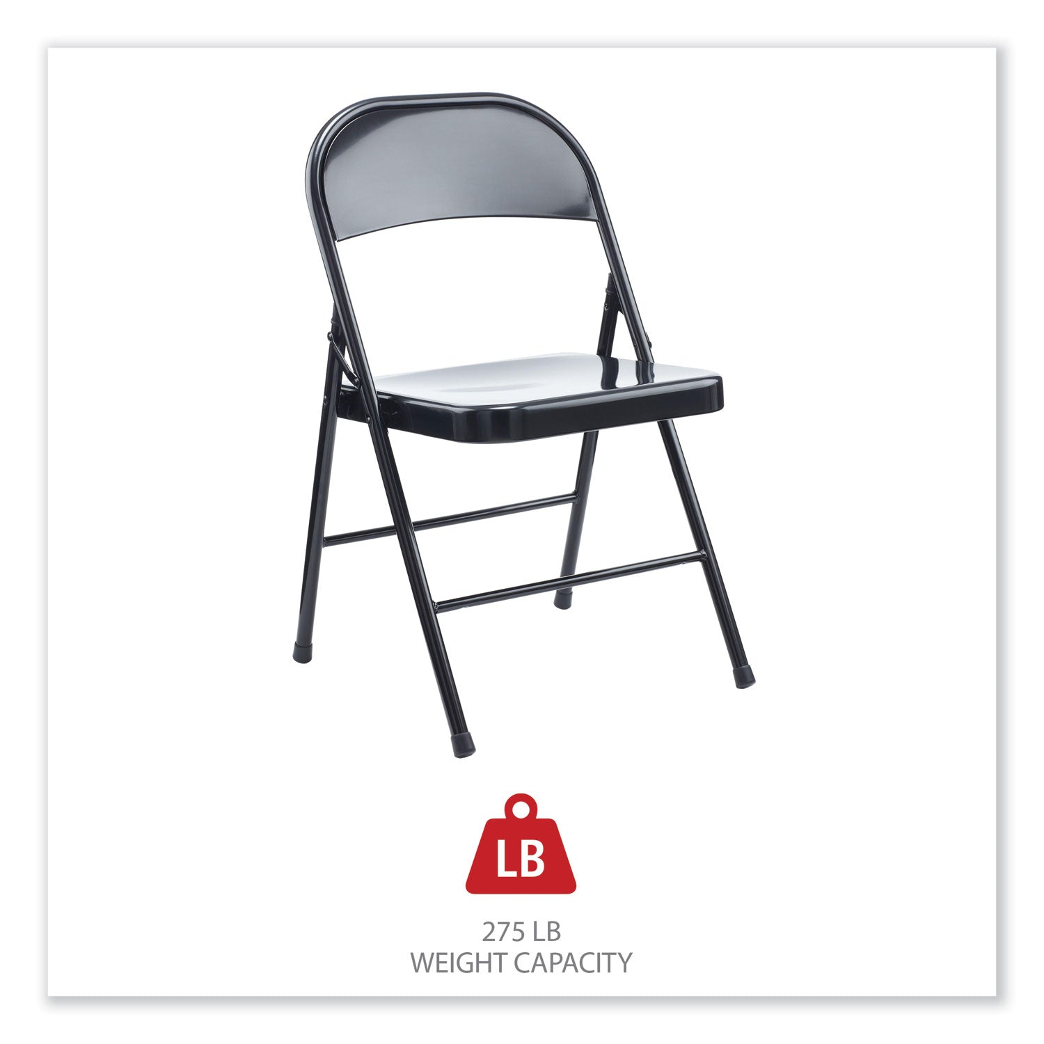 Alera® Armless Steel Folding Chair, Supports Up to 275 lb, Black Seat, Black Back, Black Base, 4/Carton