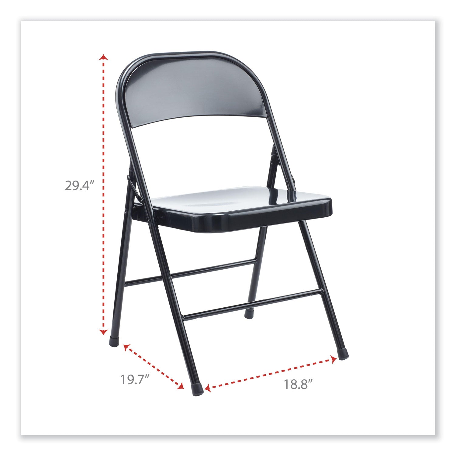 Alera® Armless Steel Folding Chair, Supports Up to 275 lb, Black Seat, Black Back, Black Base, 4/Carton