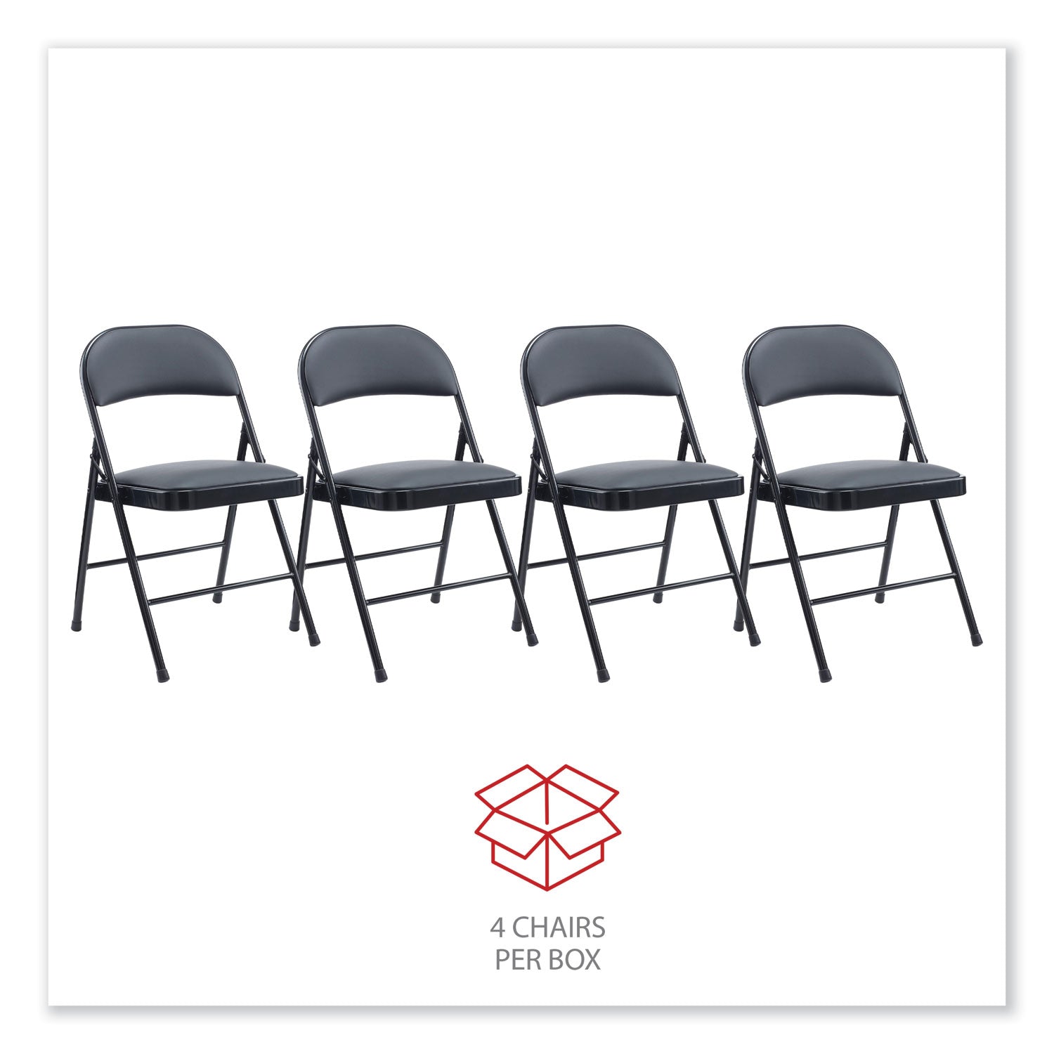 Alera® Alera PU Padded Folding Chair, Supports Up to 250 lb, Black Seat, Black Back, Black Base, 4/Carton