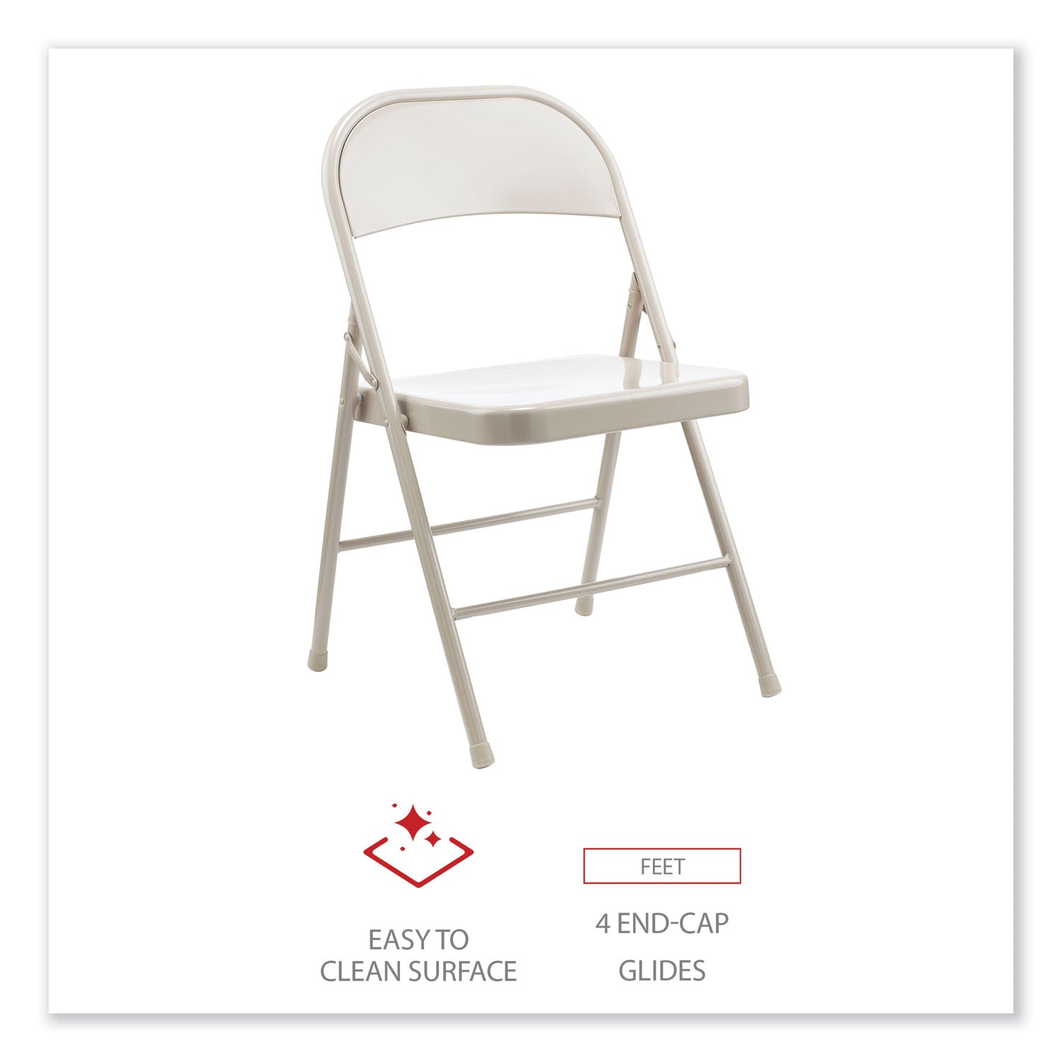 Alera® Armless Steel Folding Chair, Supports Up to 275 lb, Taupe Seat, Taupe Back, Taupe Base, 4/Carton